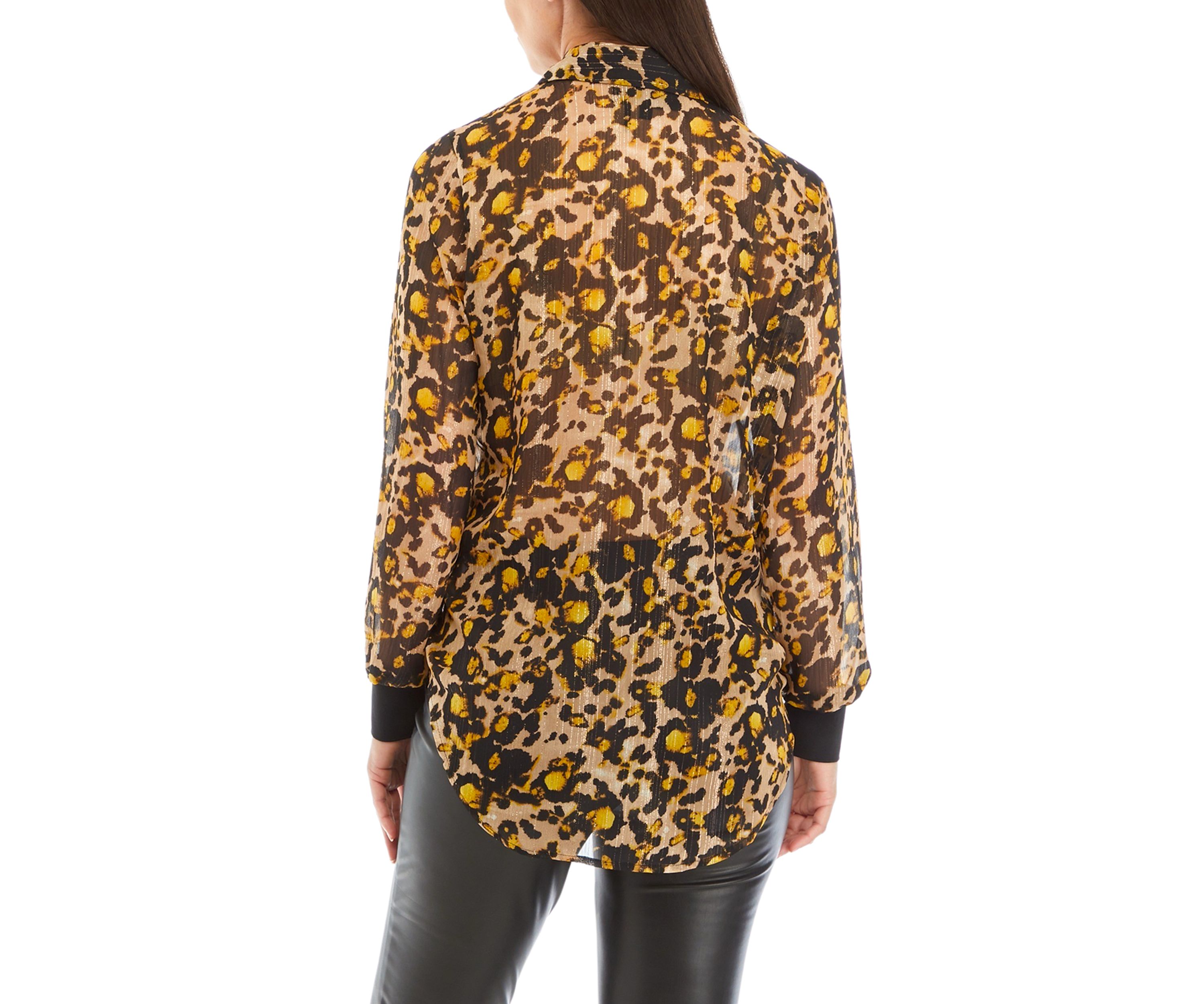 Womens Long Sleeve Button Down Printed Chiffon Shirt