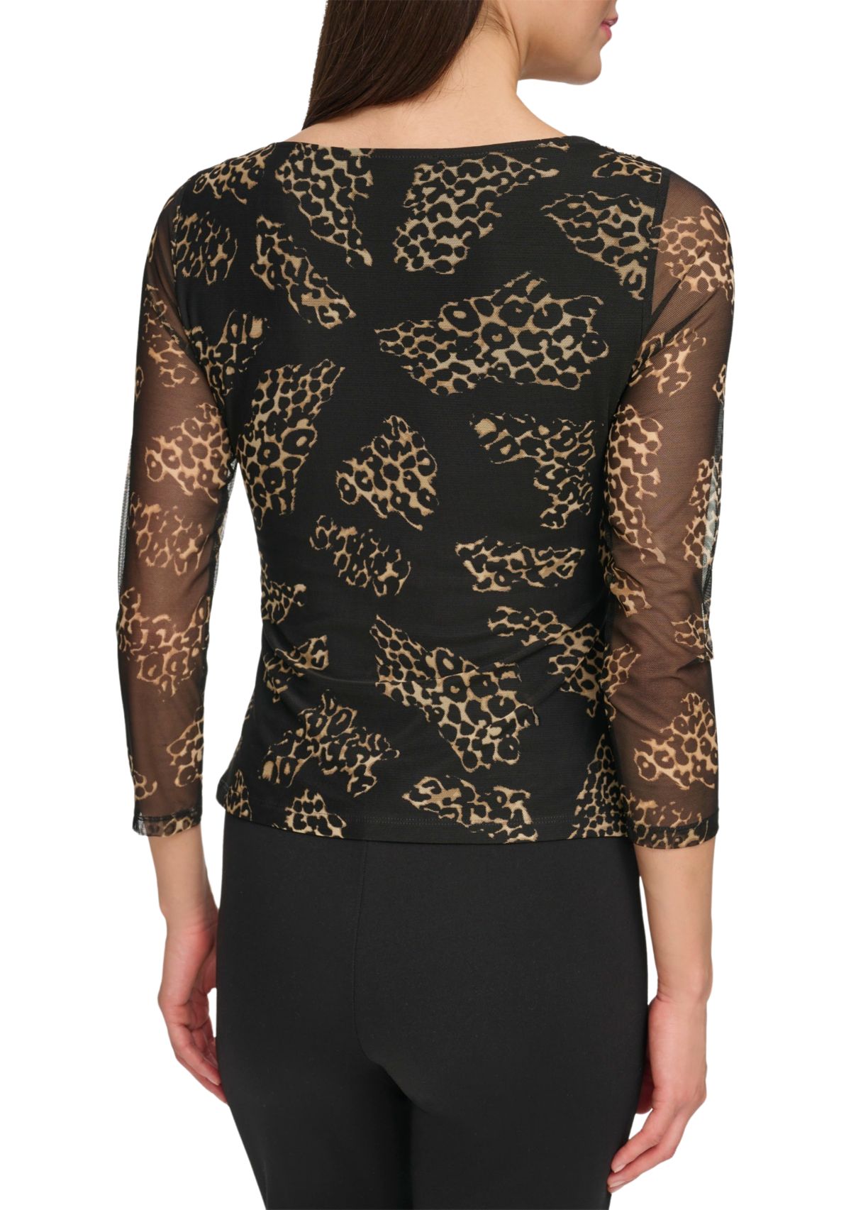 Womens Long Sleeve Printed Mesh Wrap Top
