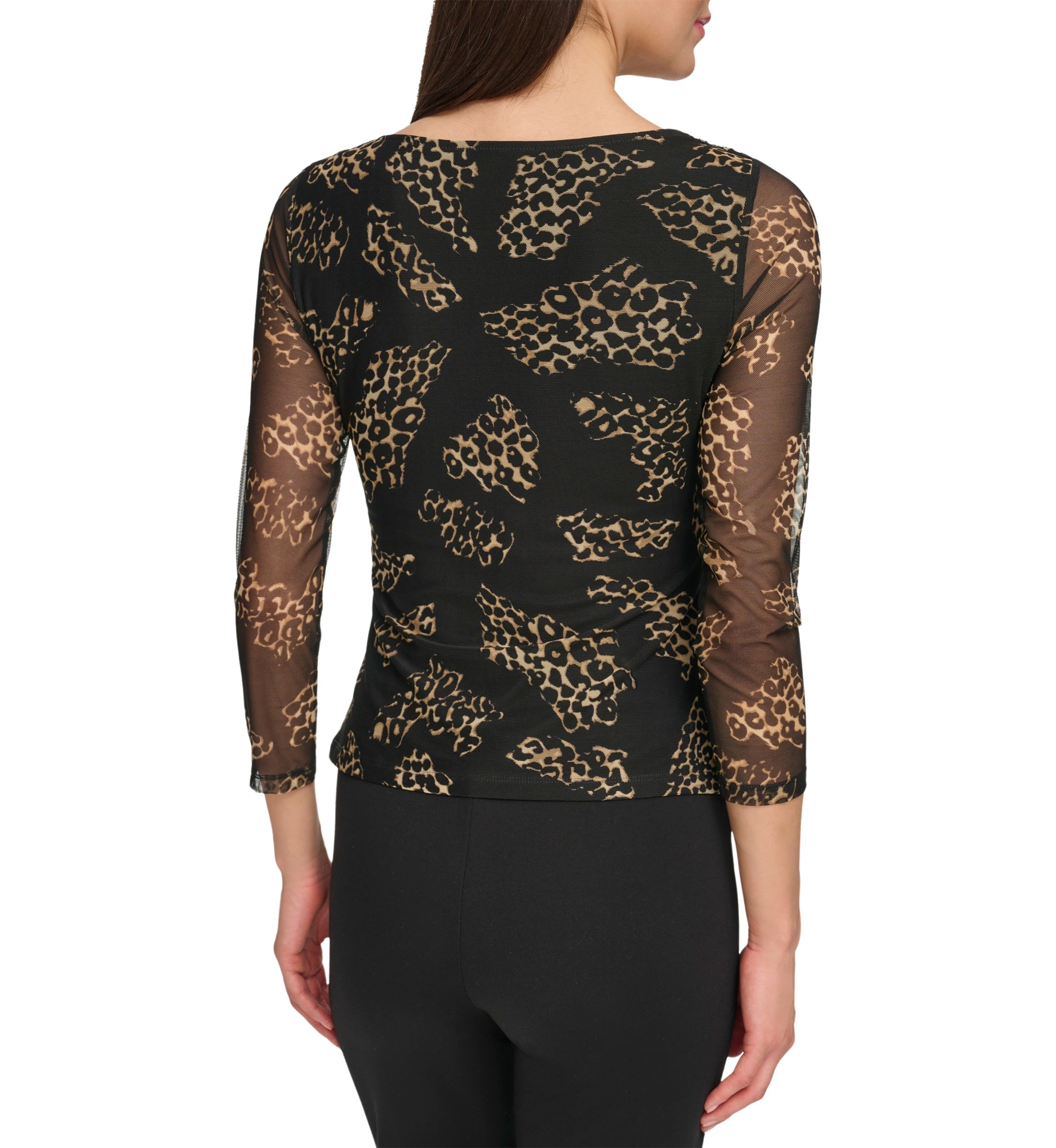 Womens Long Sleeve Printed Mesh Wrap Top