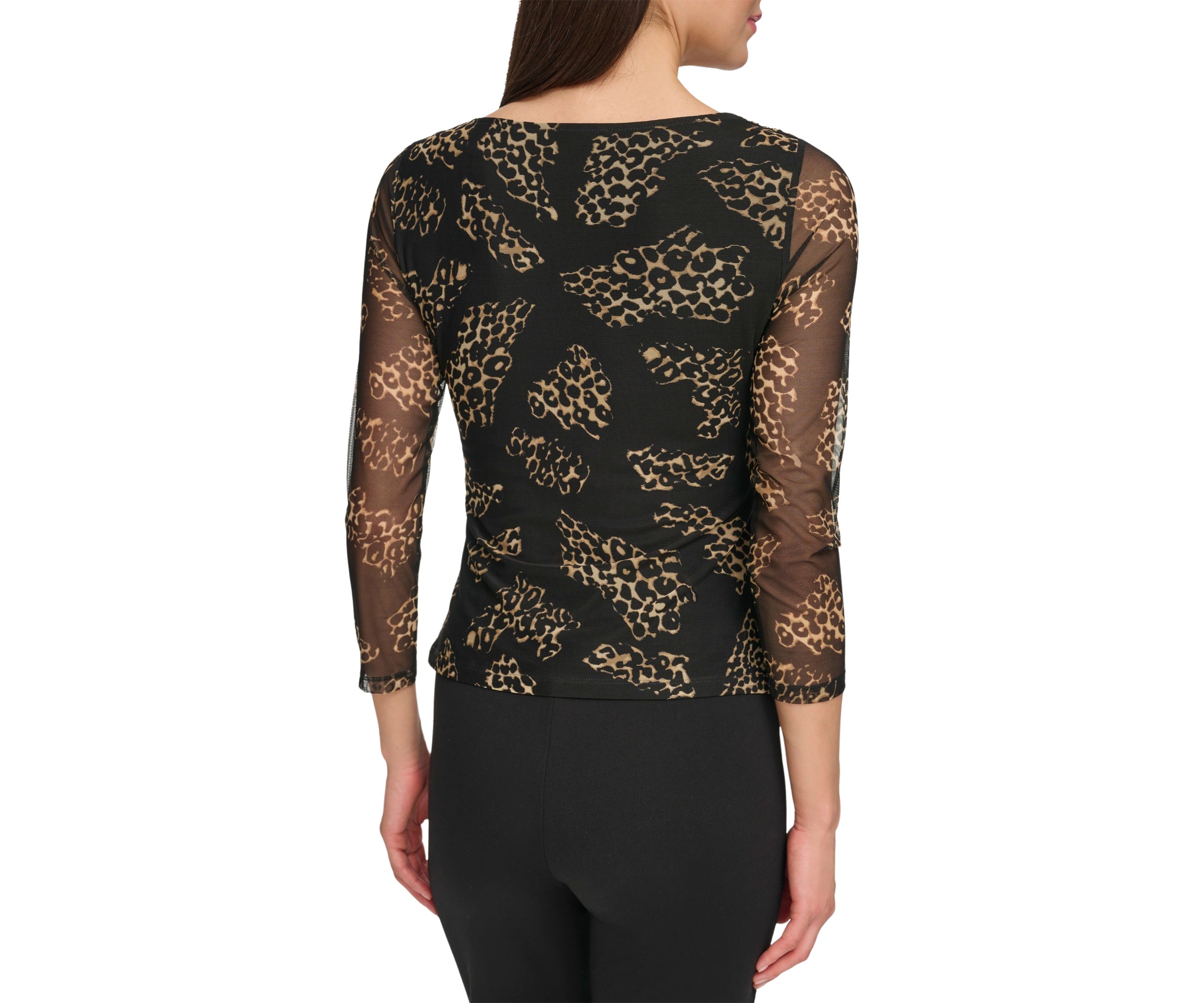 Womens Long Sleeve Printed Mesh Wrap Top
