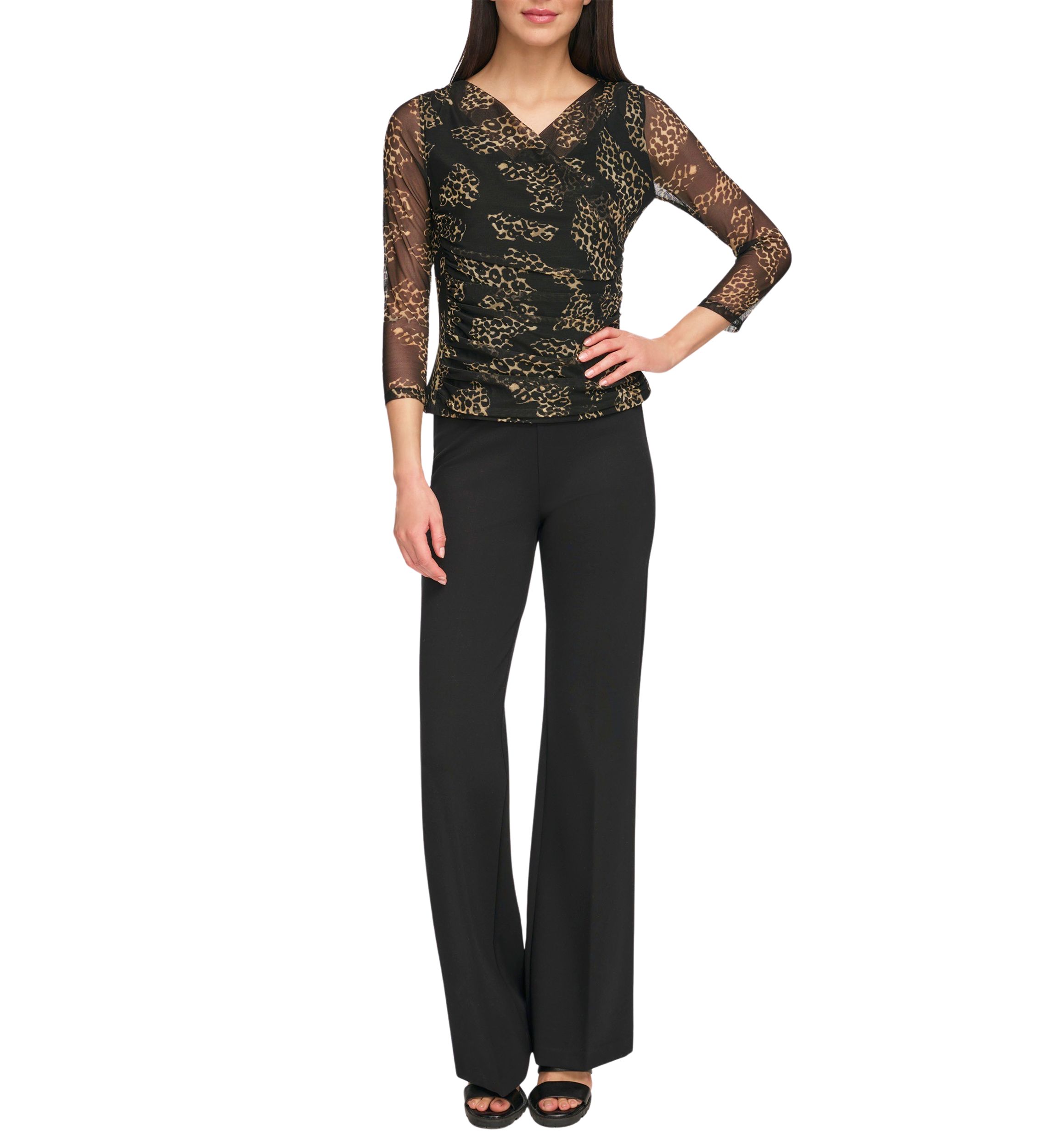 Womens Long Sleeve Printed Mesh Wrap Top