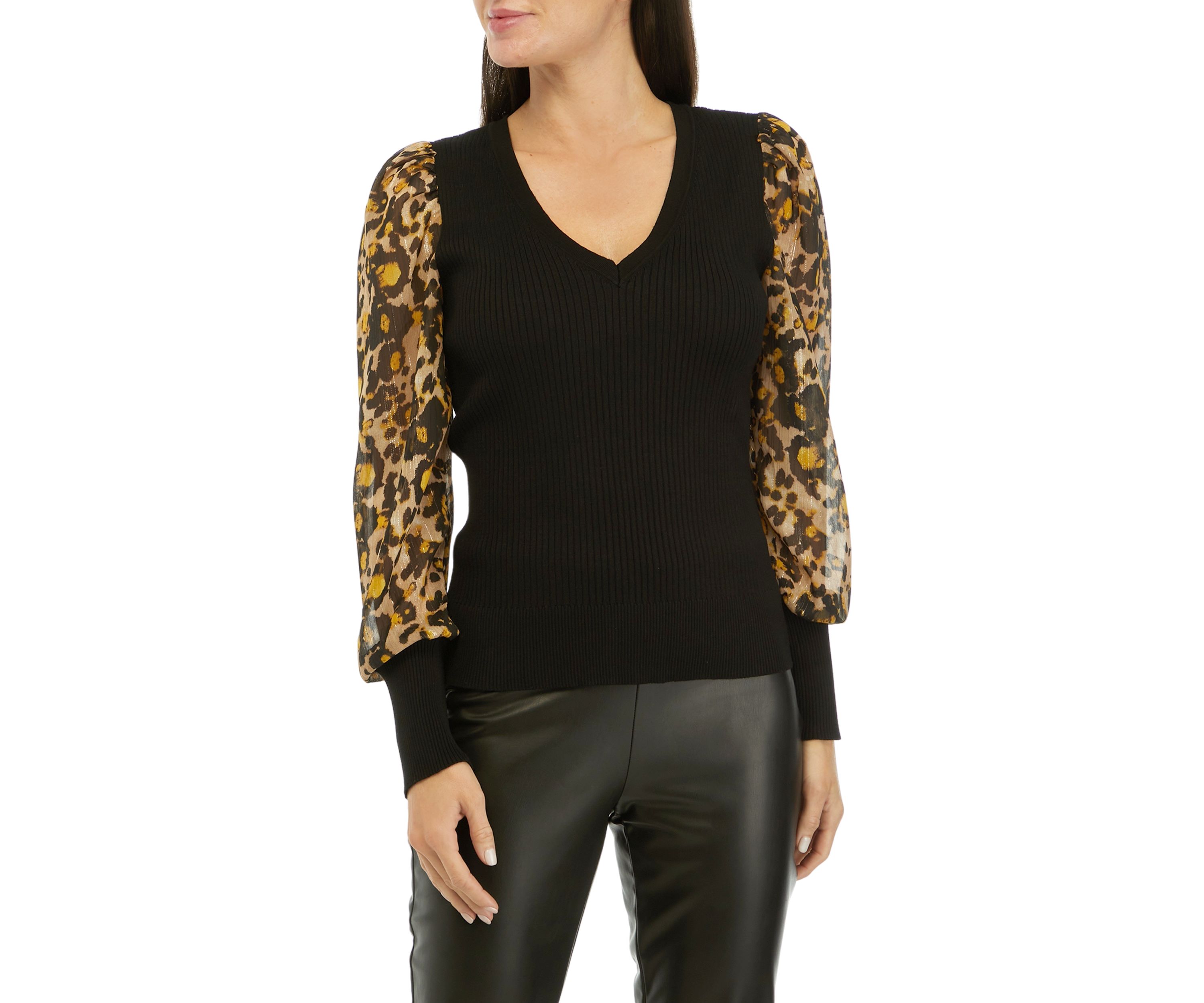 Womens Animal Printed Chiffon Sleeve Sweater