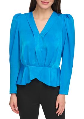 DKNY Women's Long Sleeve Solid Twist Front Blouse