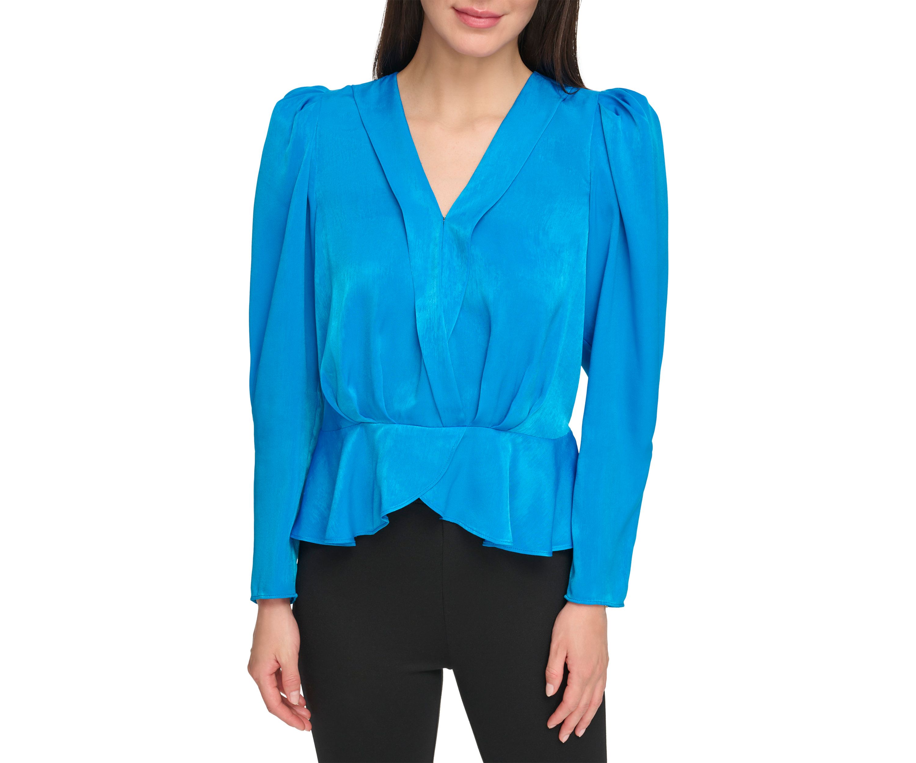 Womens Long Sleeve Solid Twist Front Blouse