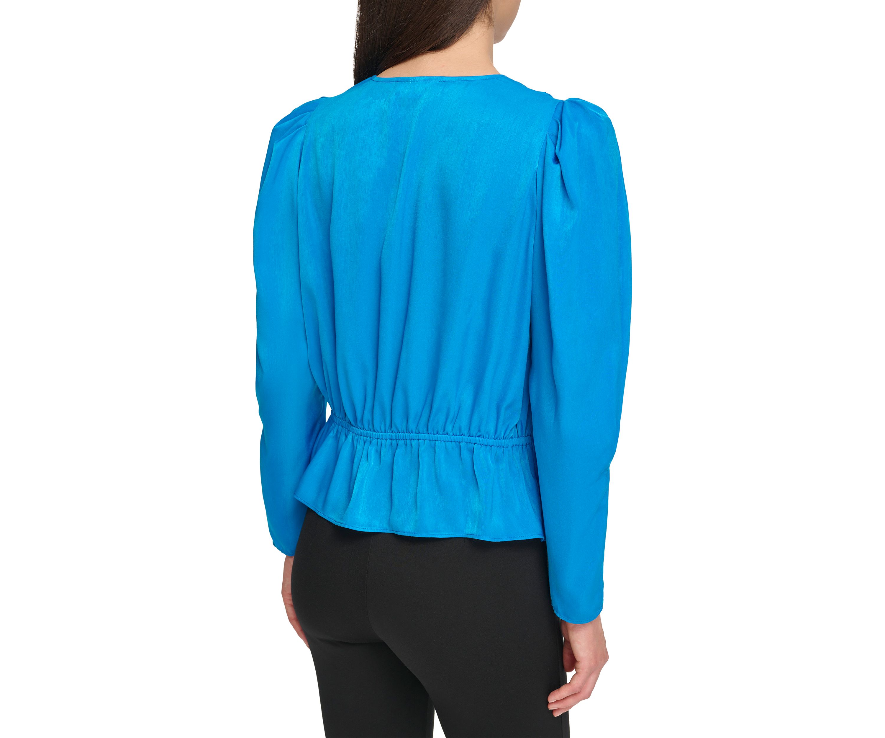 Womens Long Sleeve Solid Twist Front Blouse