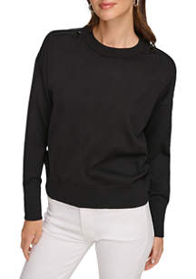 DKNY Women's Long Sleeve Zipper Shoulder Boat Neck Sweater | belk