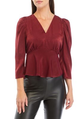 DKNY Women's 3/4 Sleeve V-Neck Peplum Satin Blouse | belk