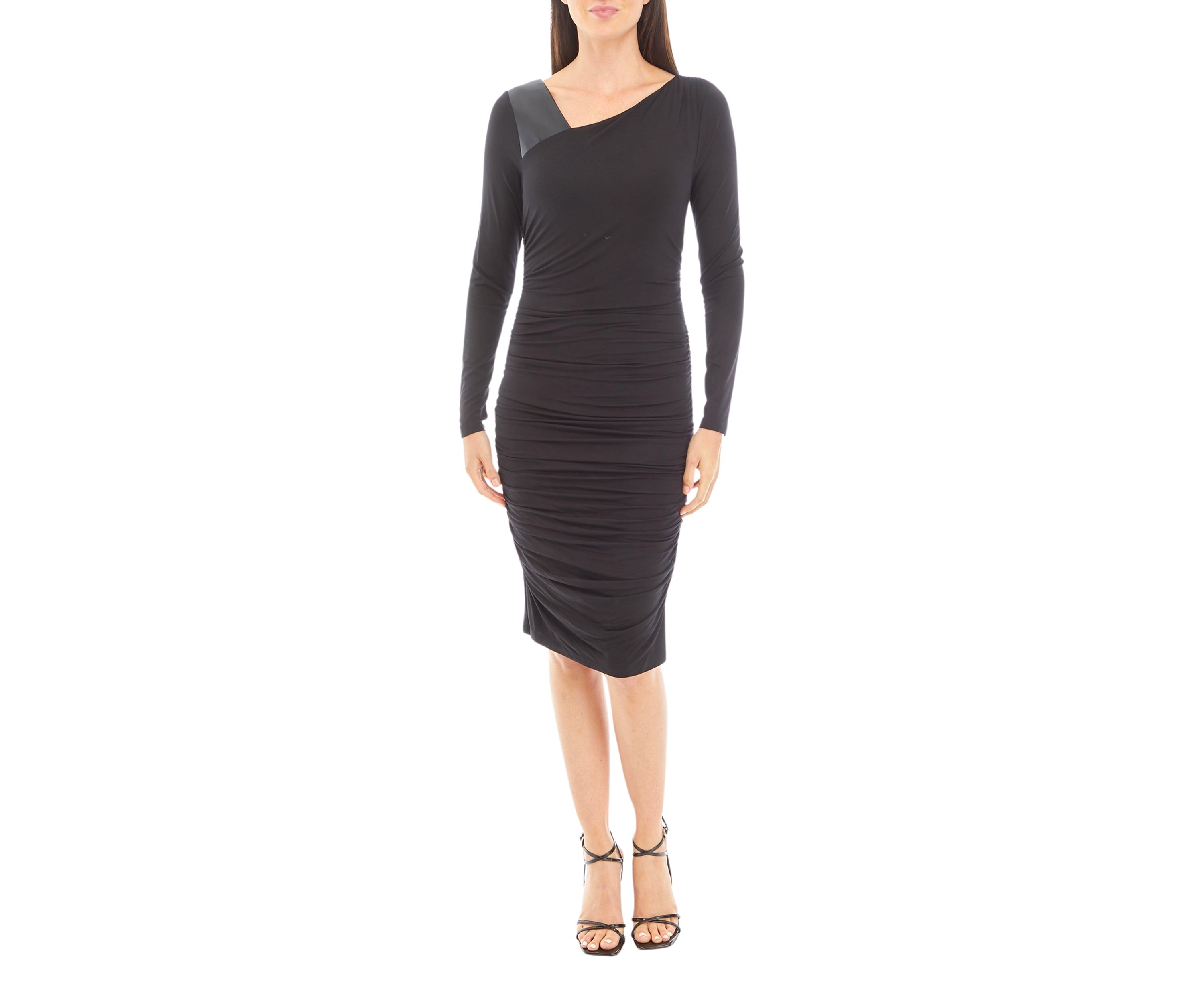 Womens Long Sleeve Side Ruched Asymmetrical Dress