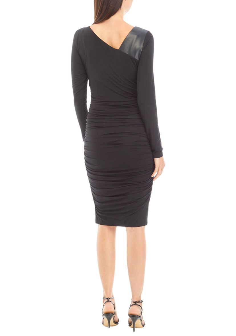Womens Long Sleeve Side Ruched Asymmetrical Dress