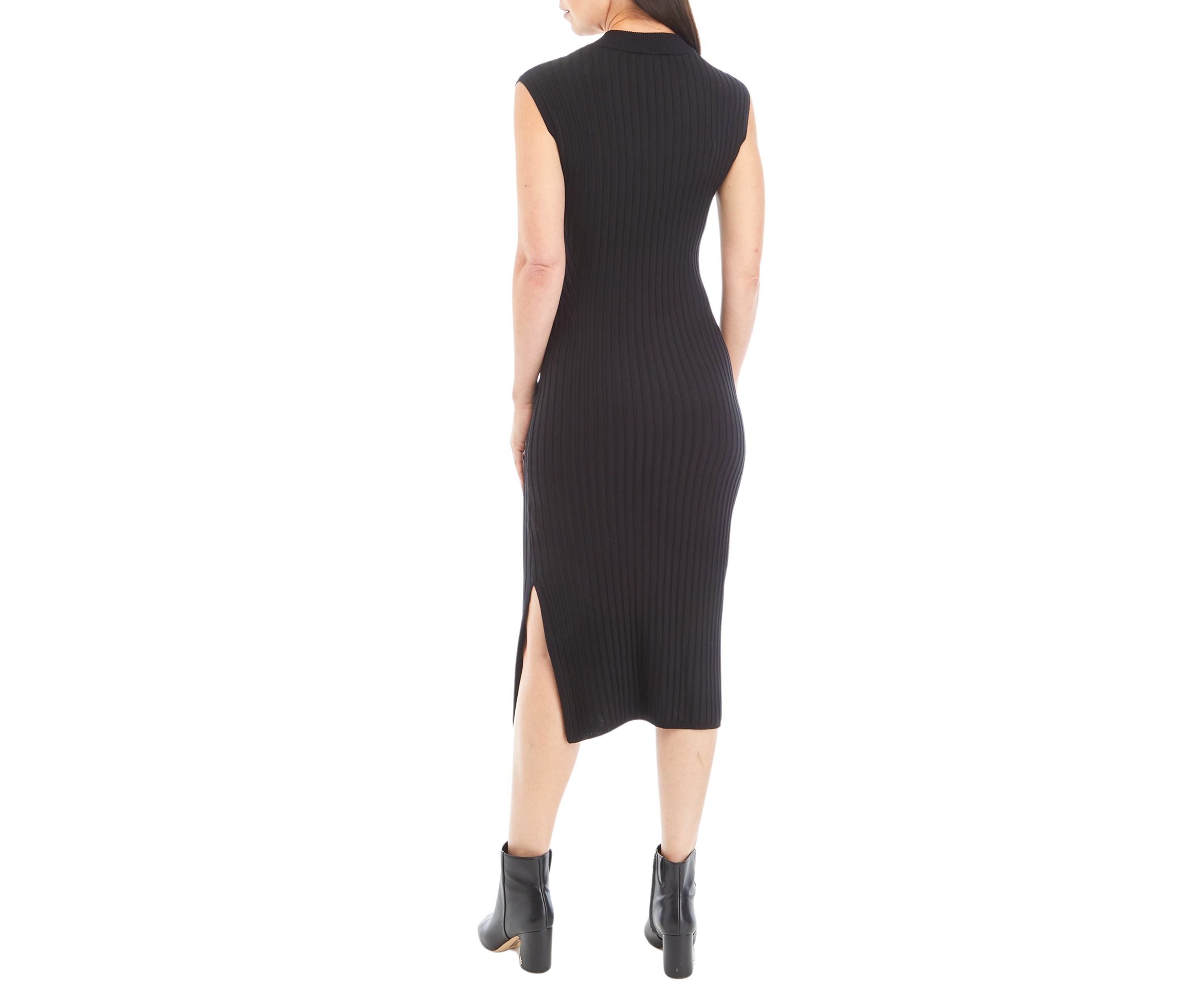 Womens Sleeveless V-Neck Wide Rib Sweater Dress