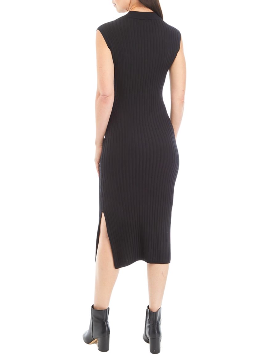 Womens Sleeveless V-Neck Wide Rib Sweater Dress