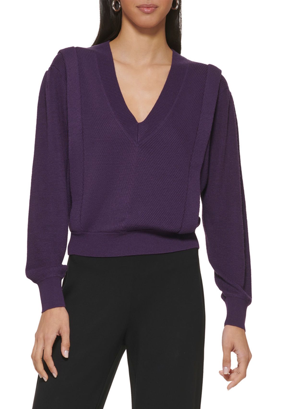Womens Long Sleeve V-Neck Flange Sweater