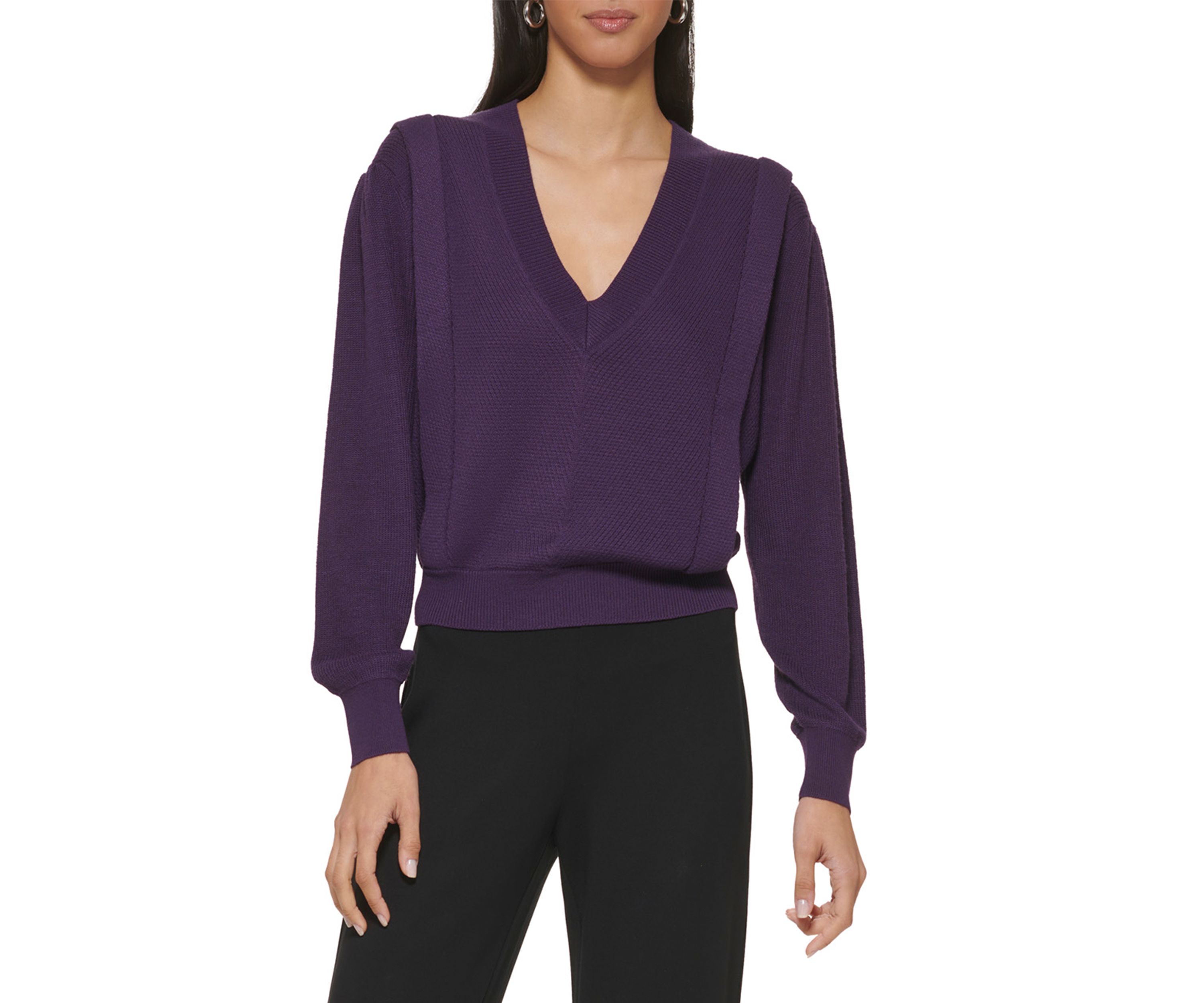 Womens Long Sleeve V-Neck Flange Sweater