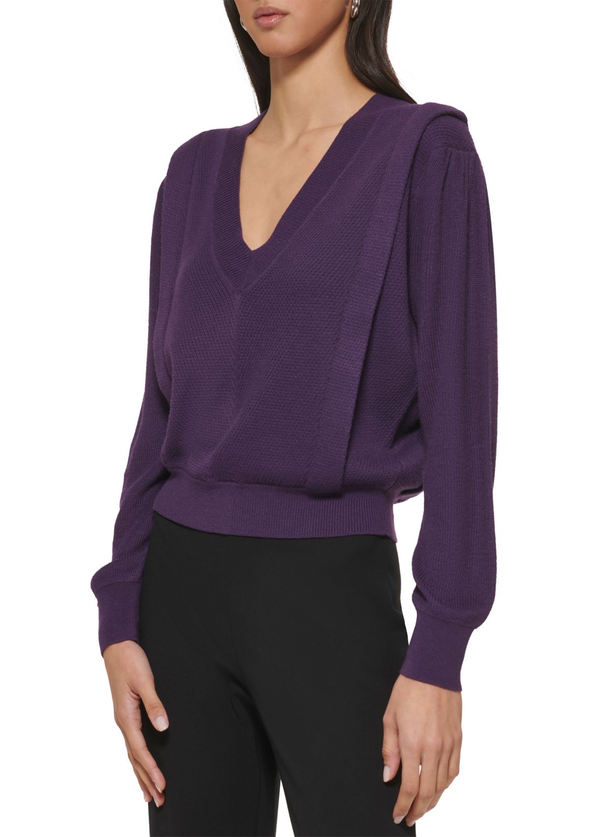 Womens Long Sleeve V-Neck Flange Sweater