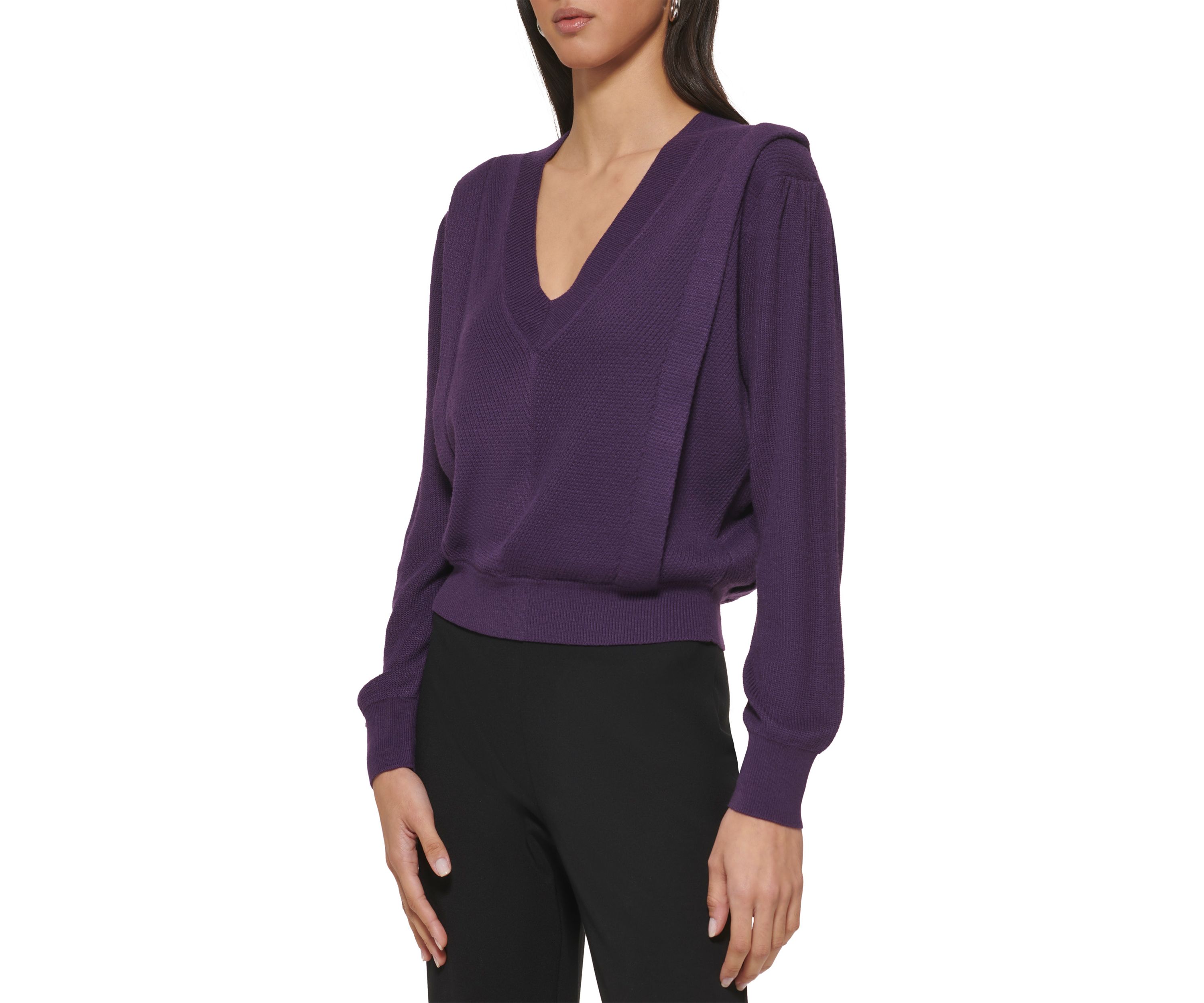 Womens Long Sleeve V-Neck Flange Sweater