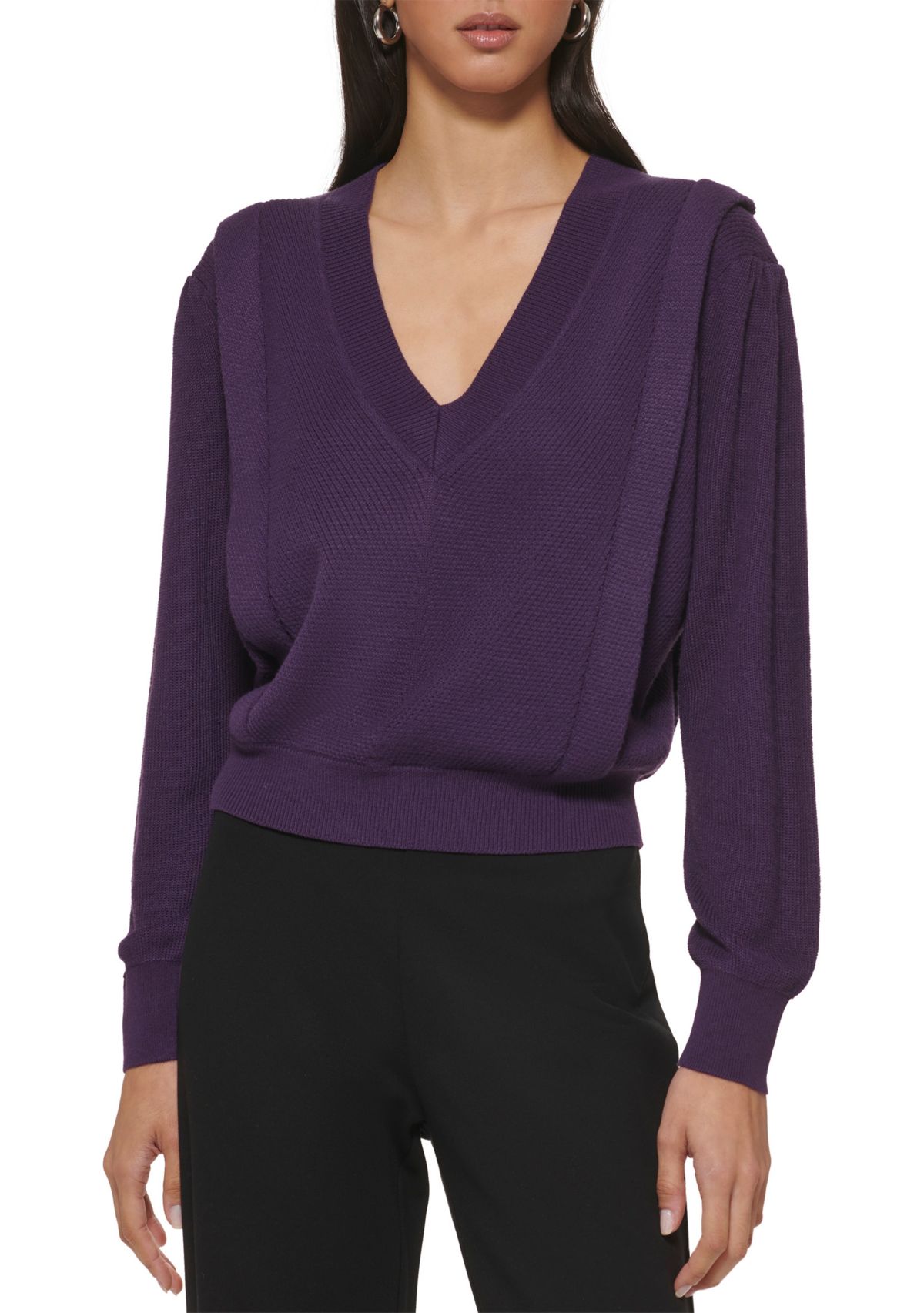 Womens Long Sleeve V-Neck Flange Sweater
