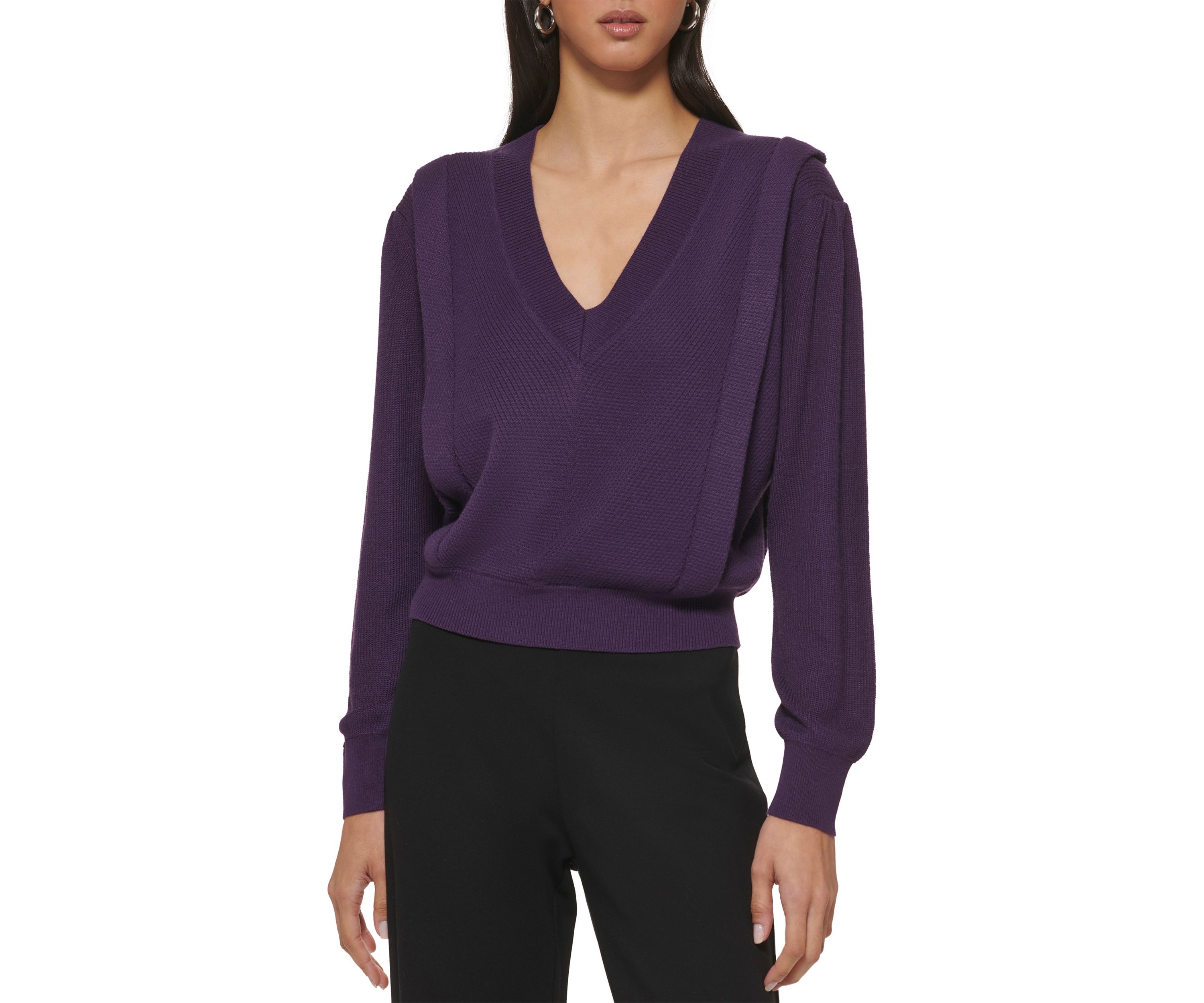 Womens Long Sleeve V-Neck Flange Sweater