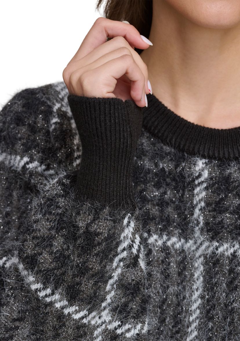 Womens Long Blouson Sleeve Plaid Sweater
