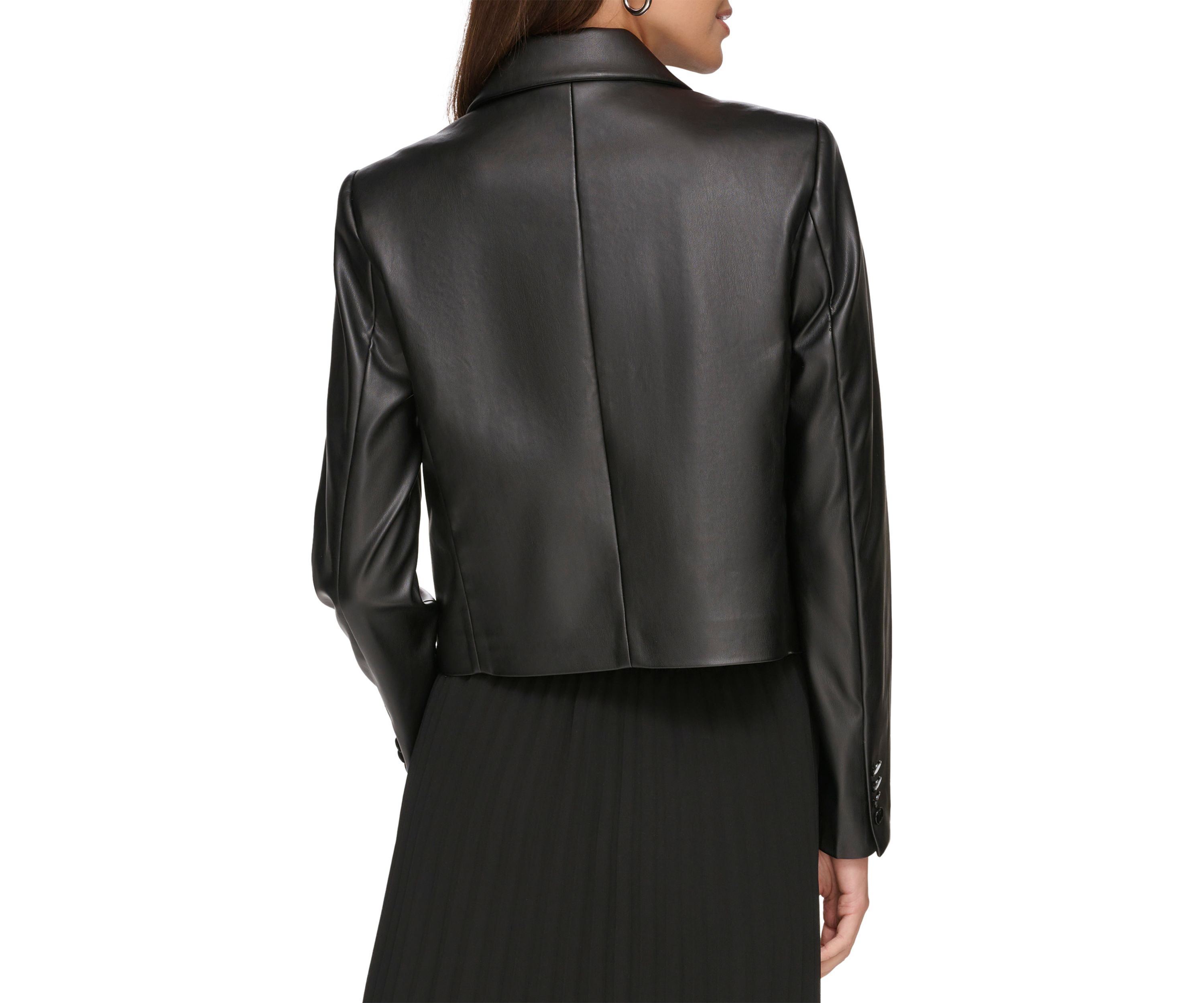 Womens Notch Collar Vegan Leather Jacket 
