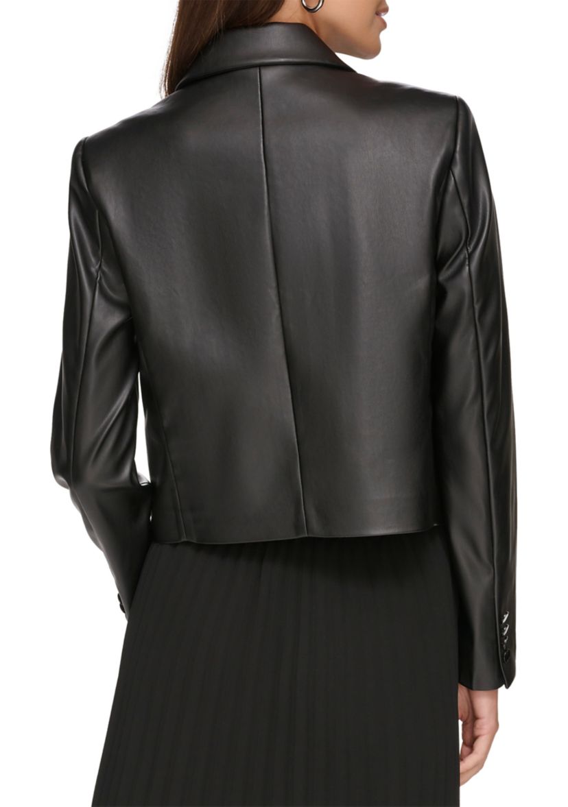 Womens Notch Collar Vegan Leather Jacket 