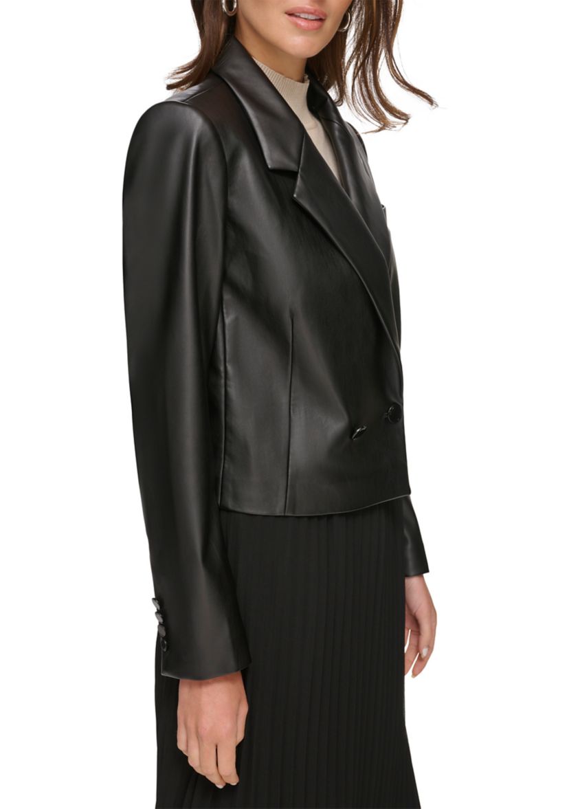 Womens Notch Collar Vegan Leather Jacket 