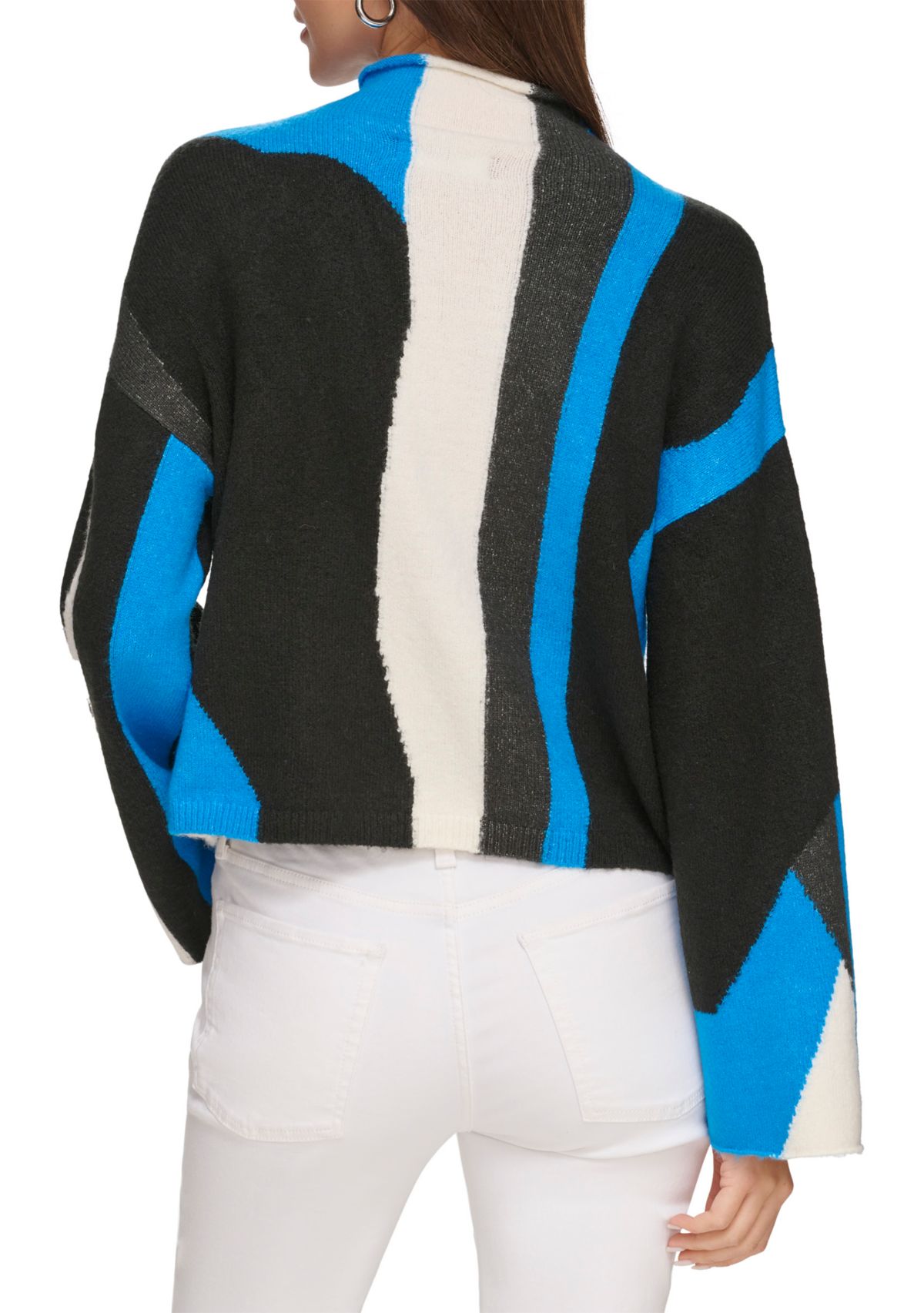 Womens Bell Sleeve Printed Mock Neck Sweater