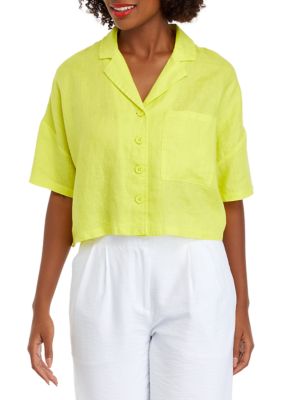 Women's Short Sleeve Notch Collar Linen Shirt