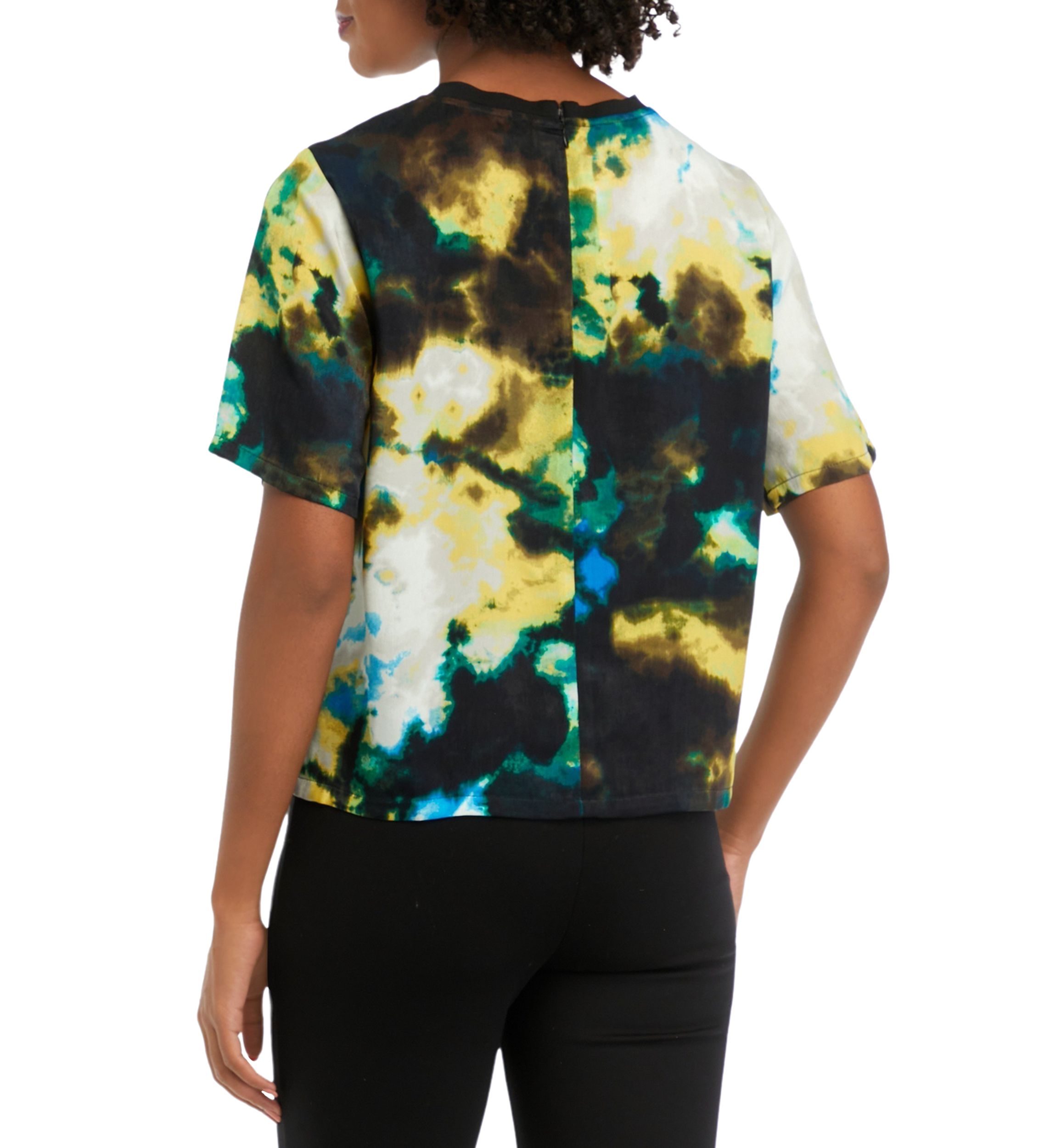 Womens Short Sleeve Cloud Printed Crew Neck Blouse