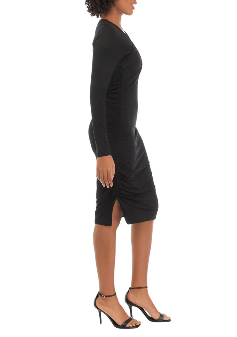 Womens Long Sleeve Twist Front Dress