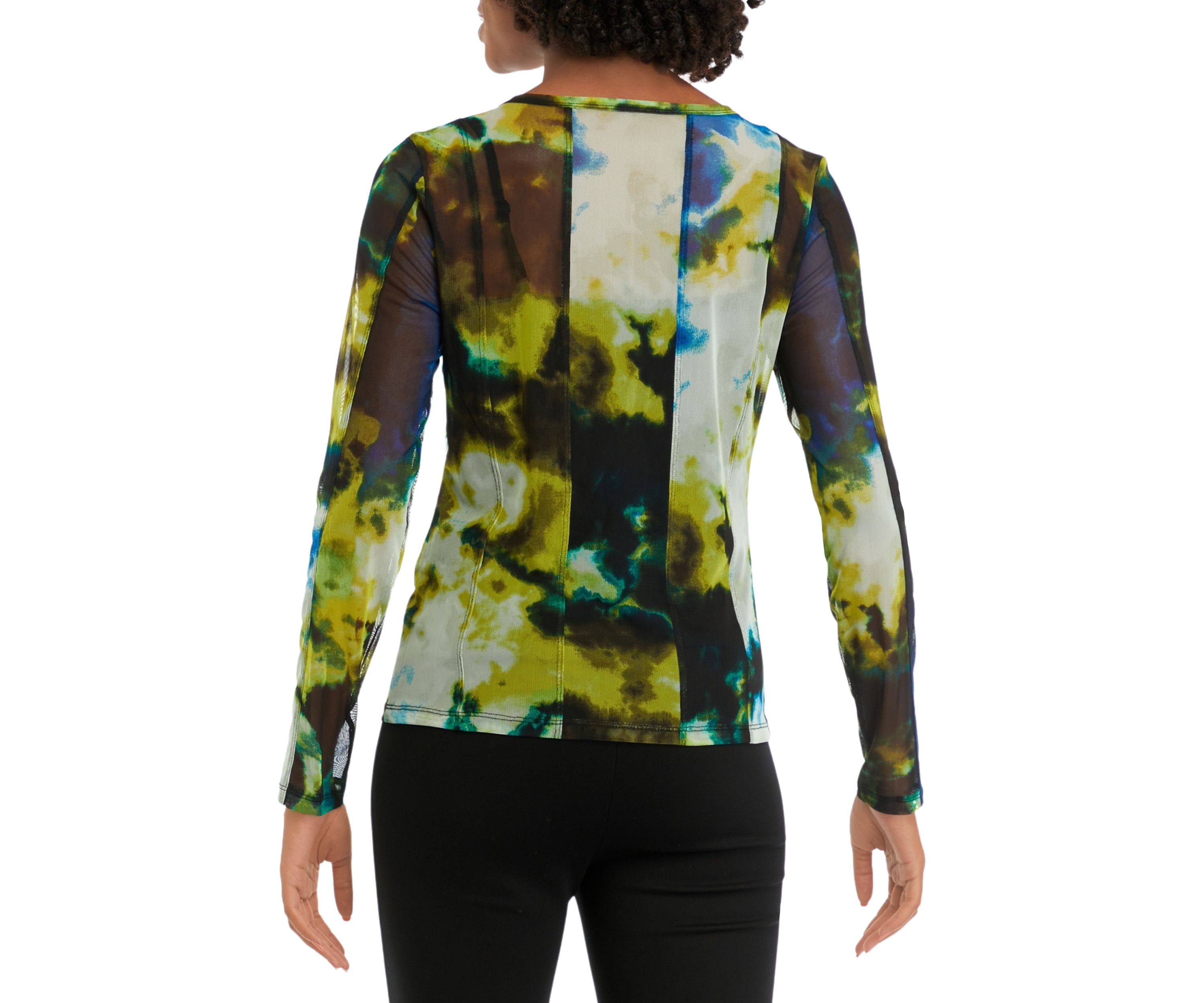 Womens Long Sleeve Cloud Print Seam Mesh Top