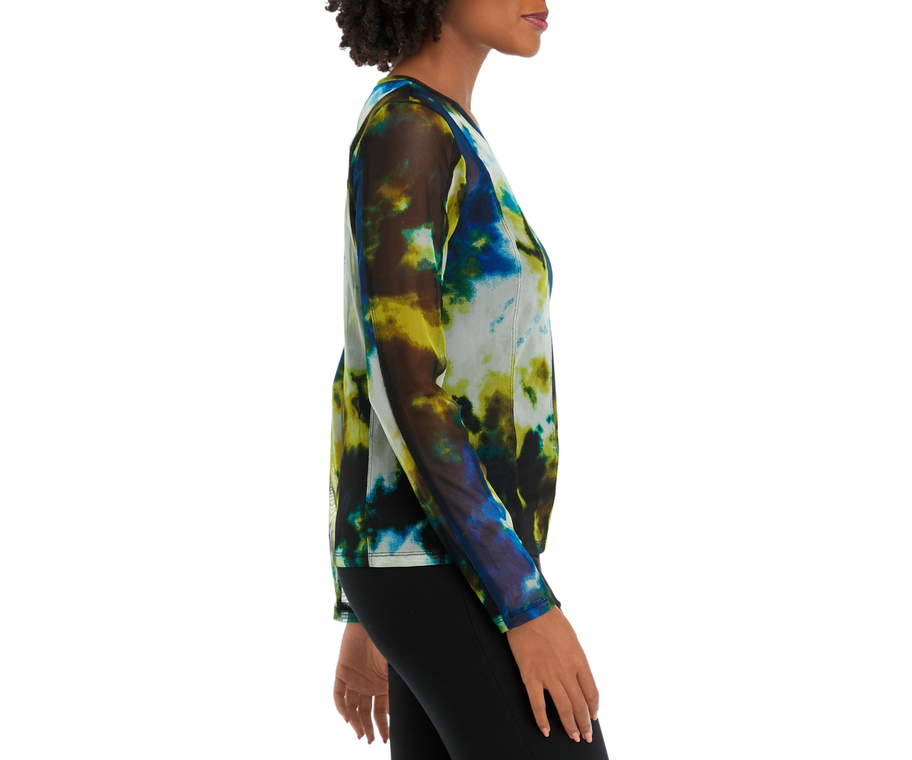 Womens Long Sleeve Cloud Print Seam Mesh Top