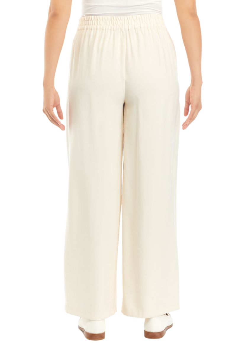 Womens Zip Front Wide Leg Soft Twill Pants