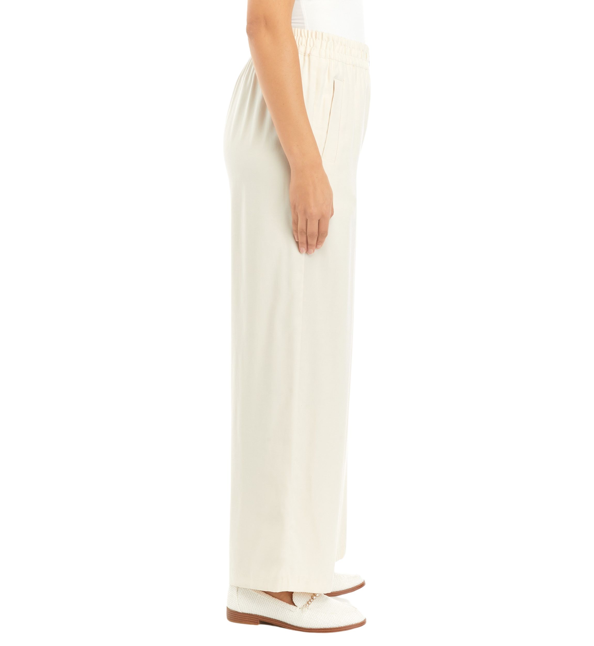 Womens Zip Front Wide Leg Soft Twill Pants