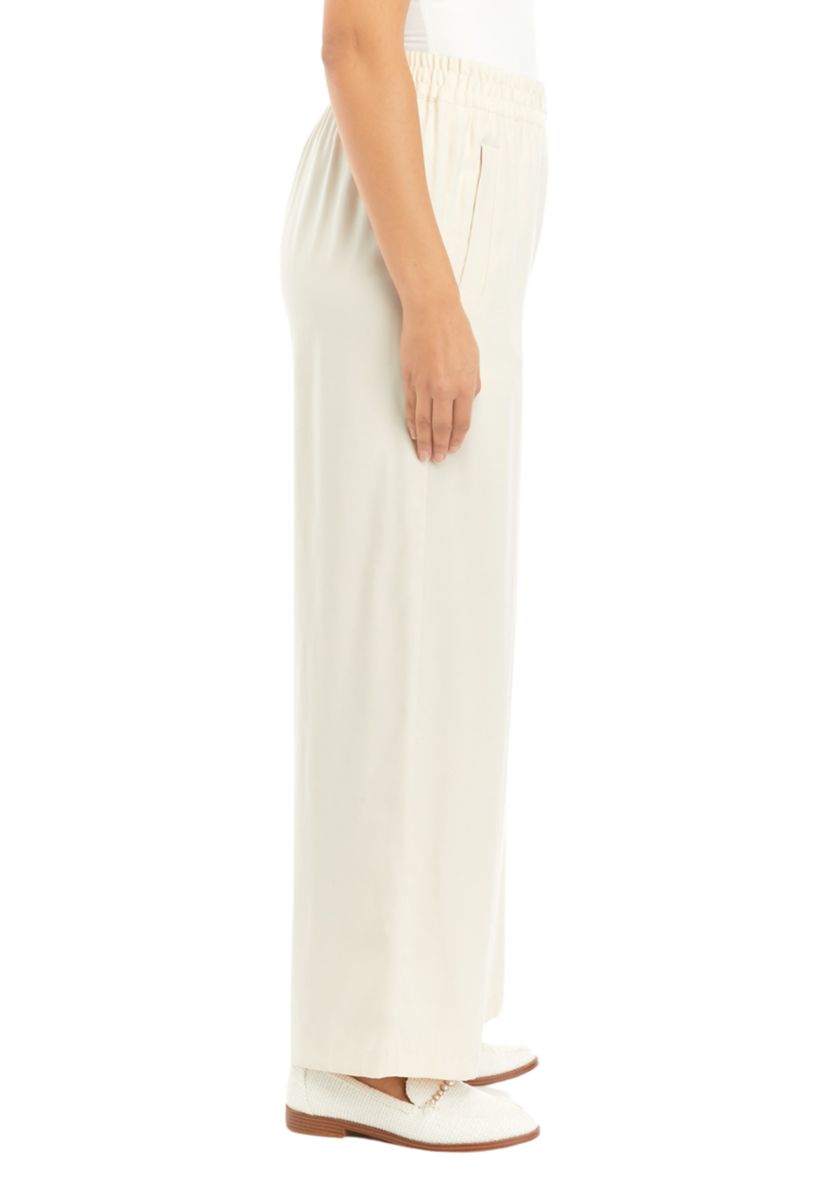 Womens Zip Front Wide Leg Soft Twill Pants