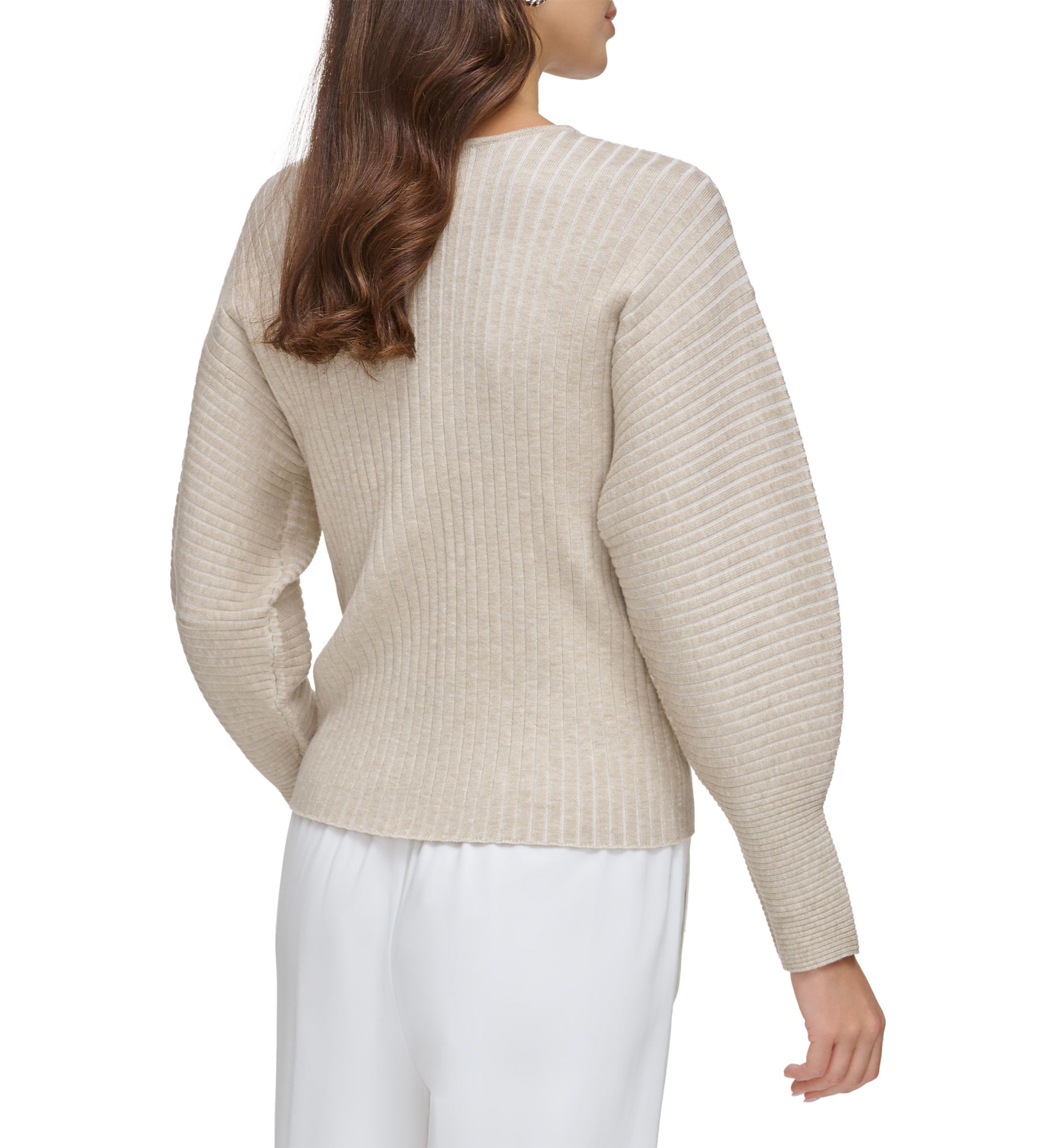 Womens Drop Shoulder V-Neck Plaited Sweater 