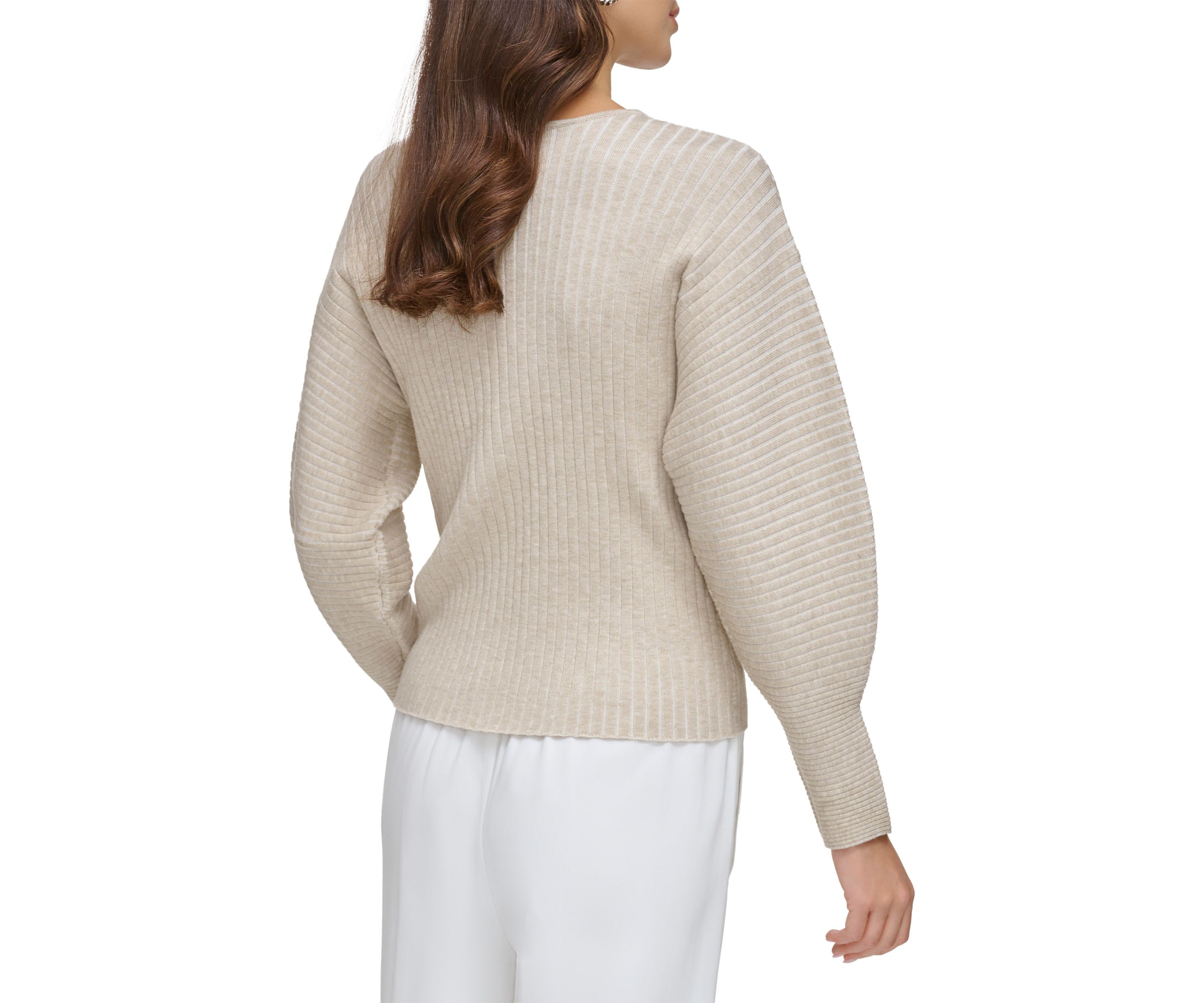Womens Drop Shoulder V-Neck Plaited Sweater 