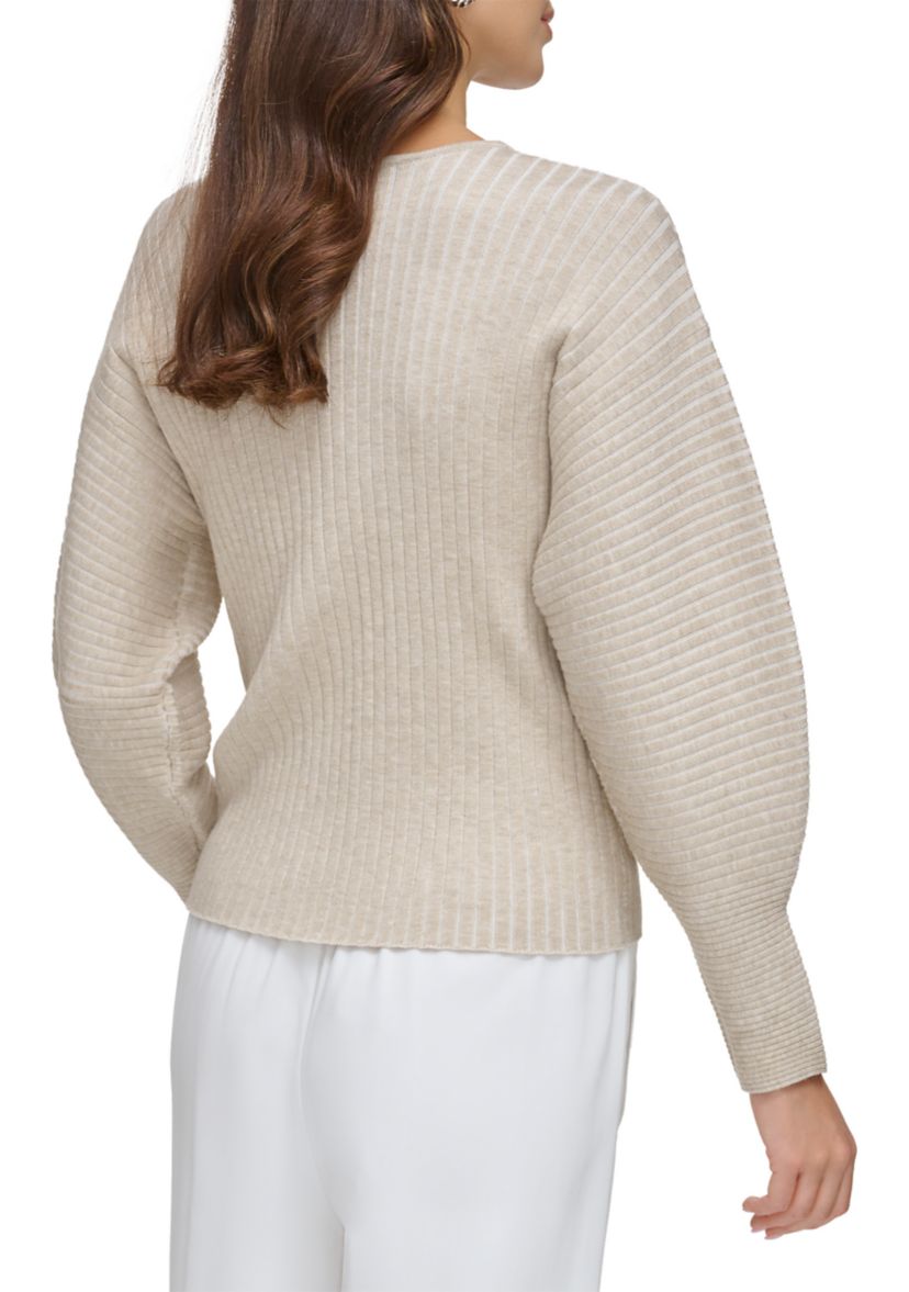 Womens Drop Shoulder V-Neck Plaited Sweater 