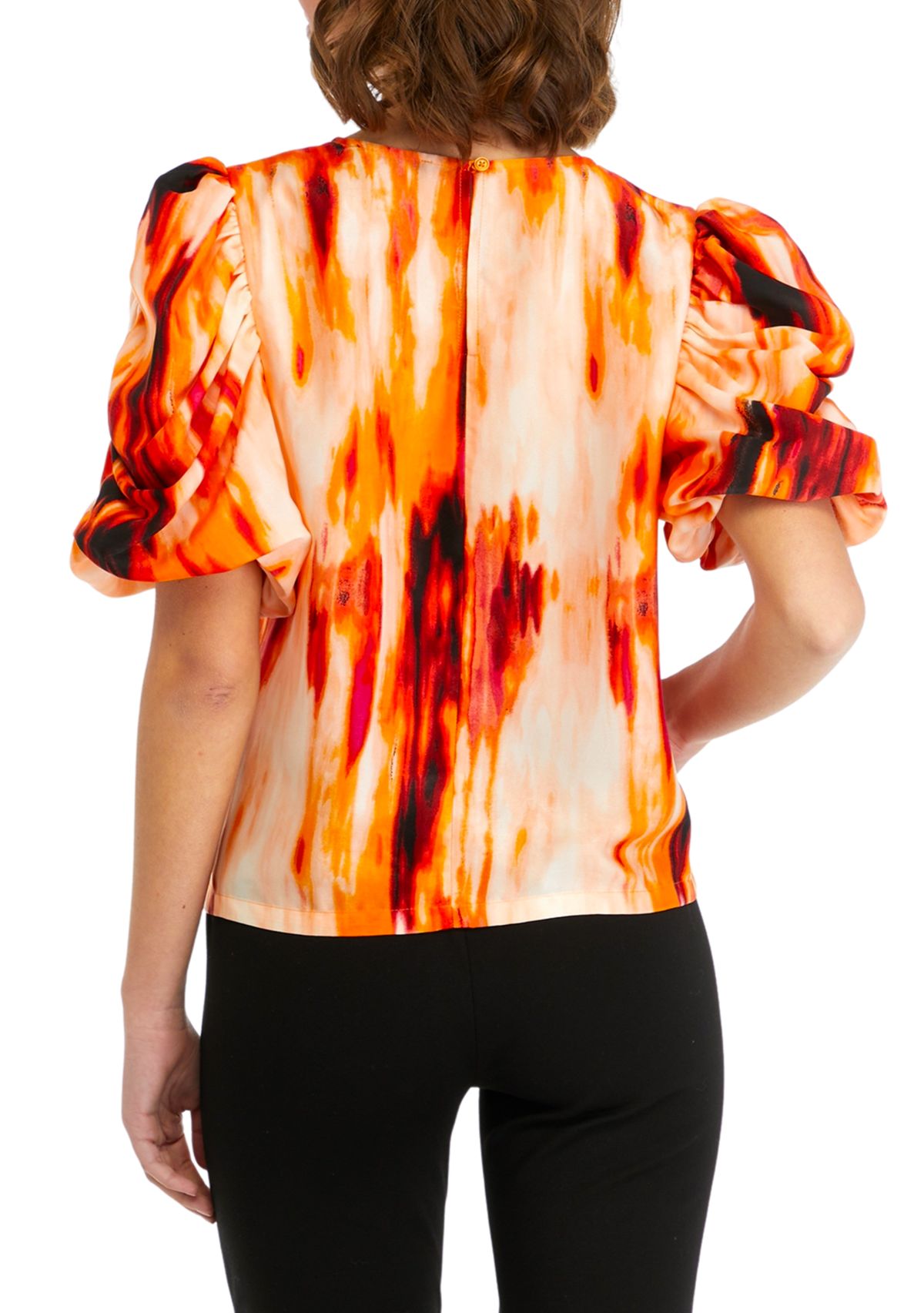 Womens Short Ruched Sleeves Smudge Print Blouse