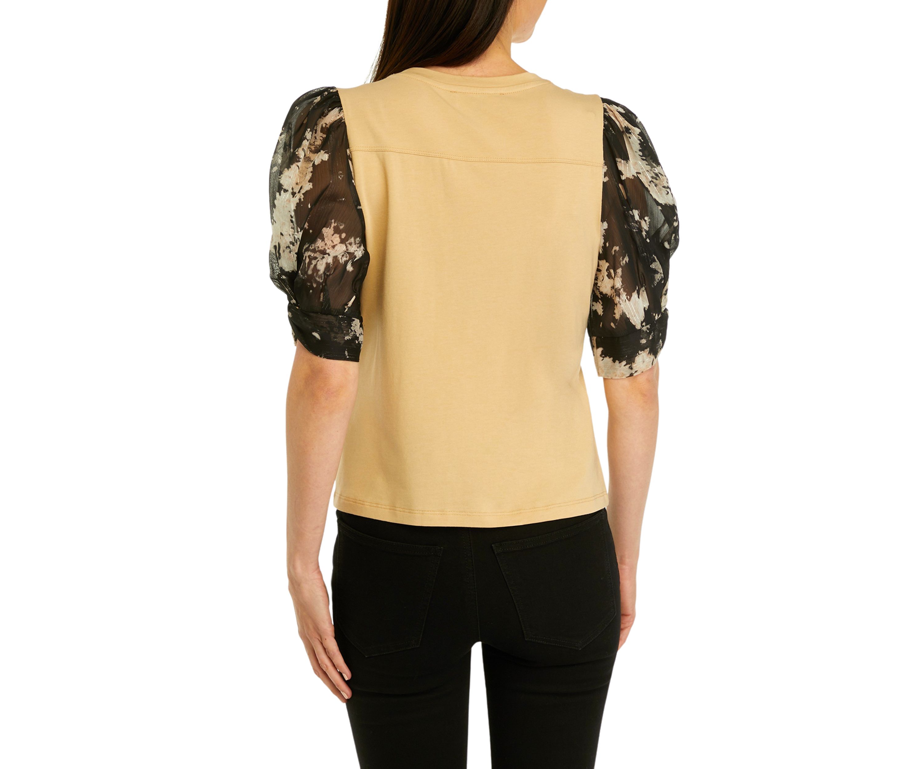 Womens Woven Printed Puff Sleeve Top