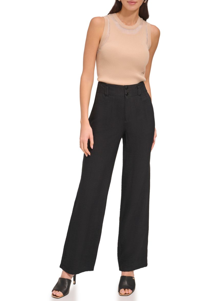 Womens Crinkle Wide Leg Pants