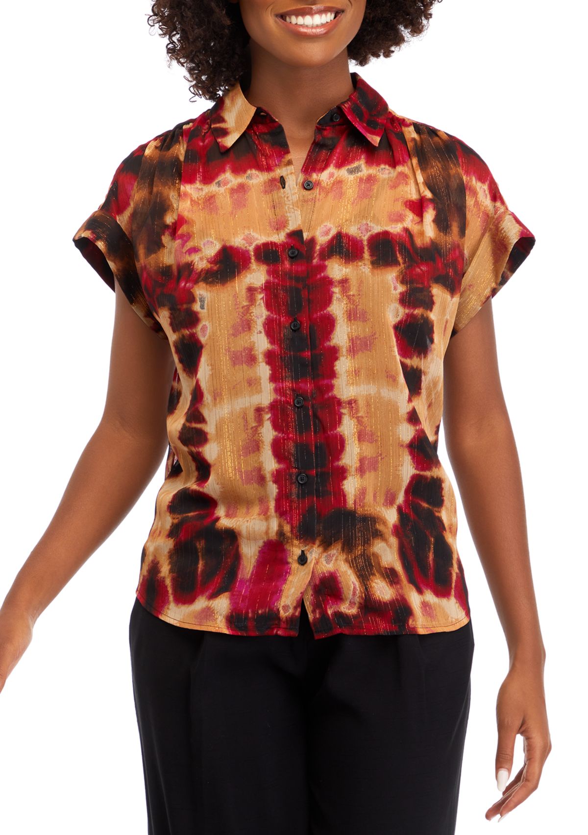 Womens Short Sleeve Tie Dye Camp Shirt