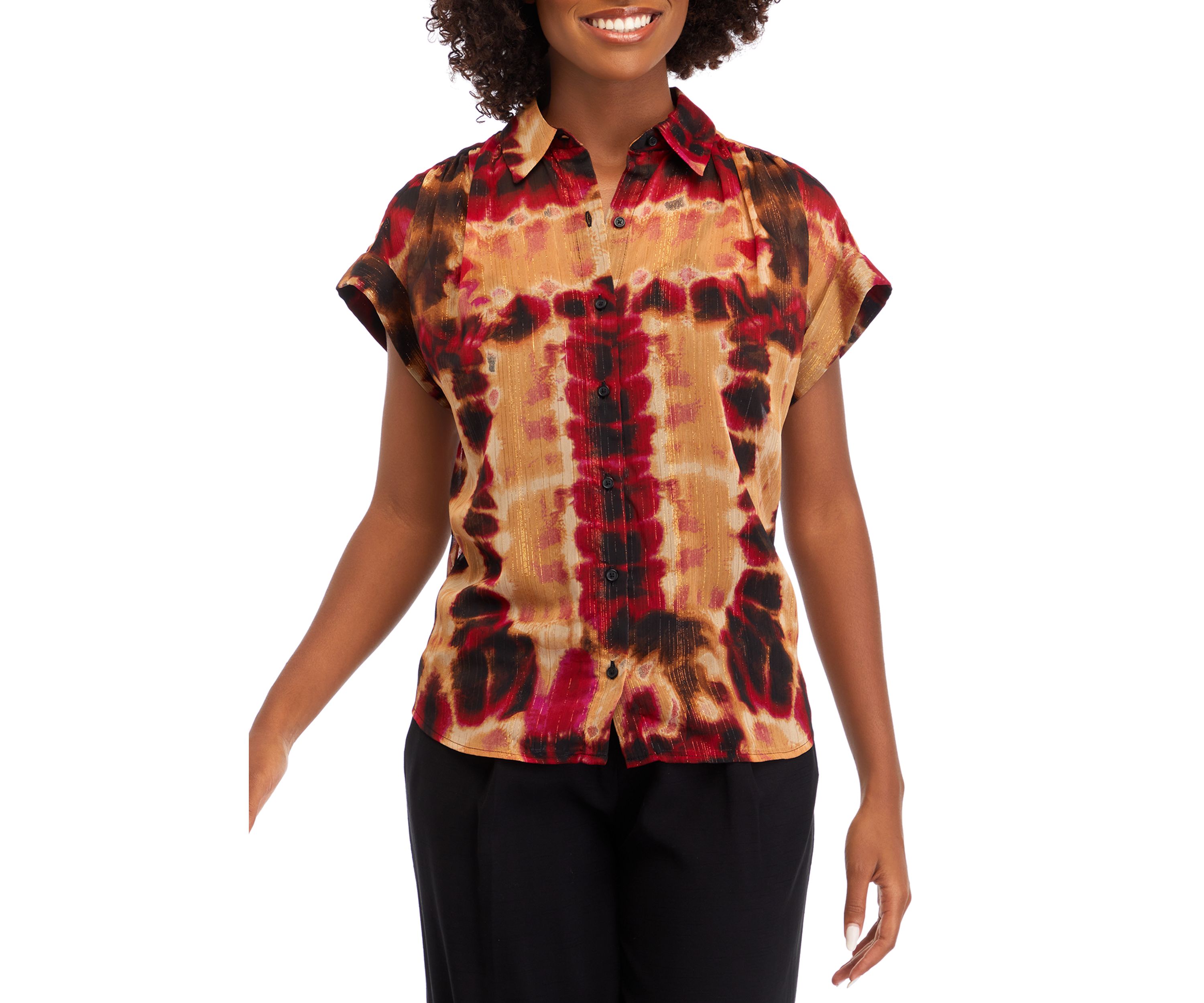 Womens Short Sleeve Tie Dye Camp Shirt