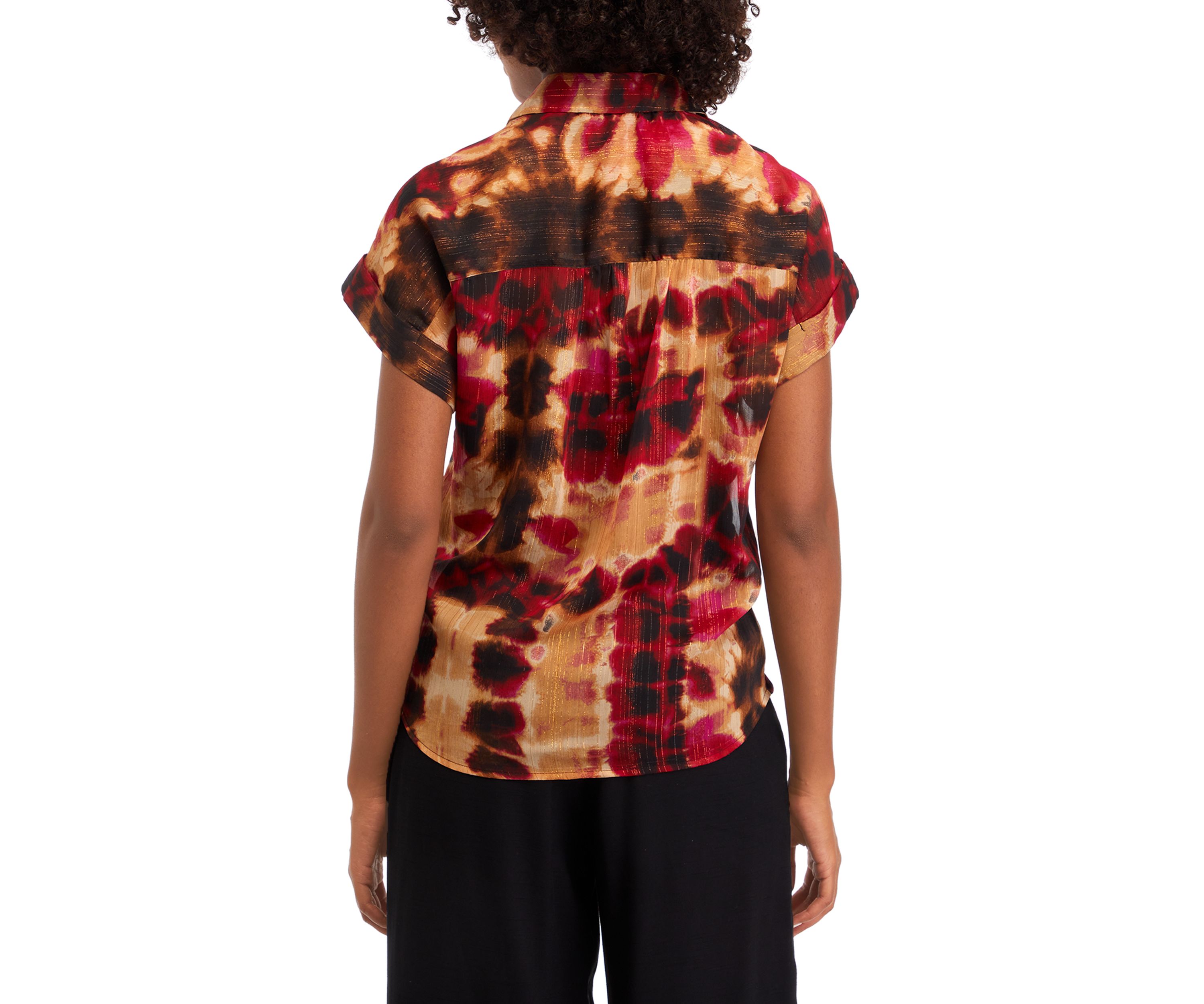 Womens Short Sleeve Tie Dye Camp Shirt