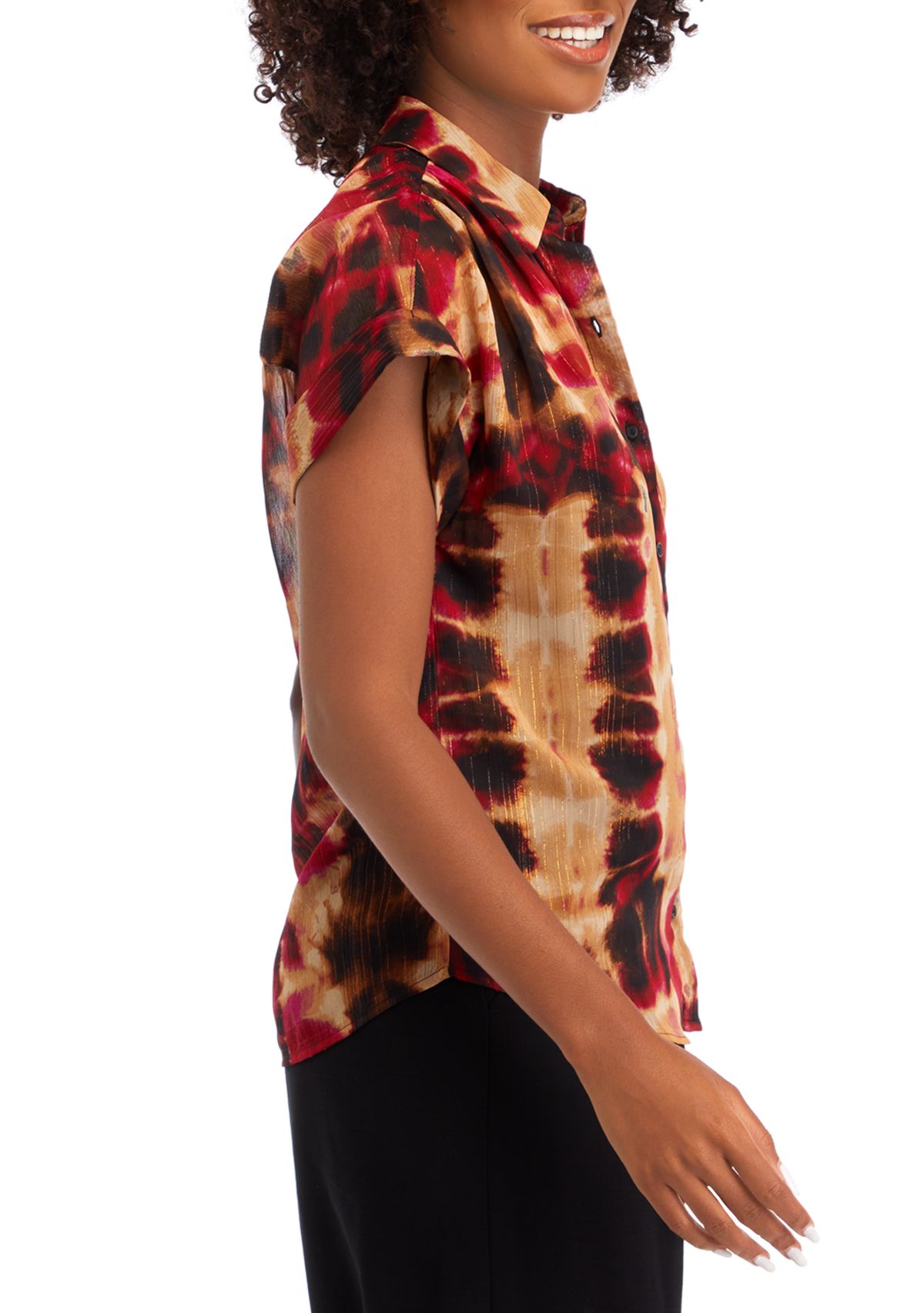 Womens Short Sleeve Tie Dye Camp Shirt