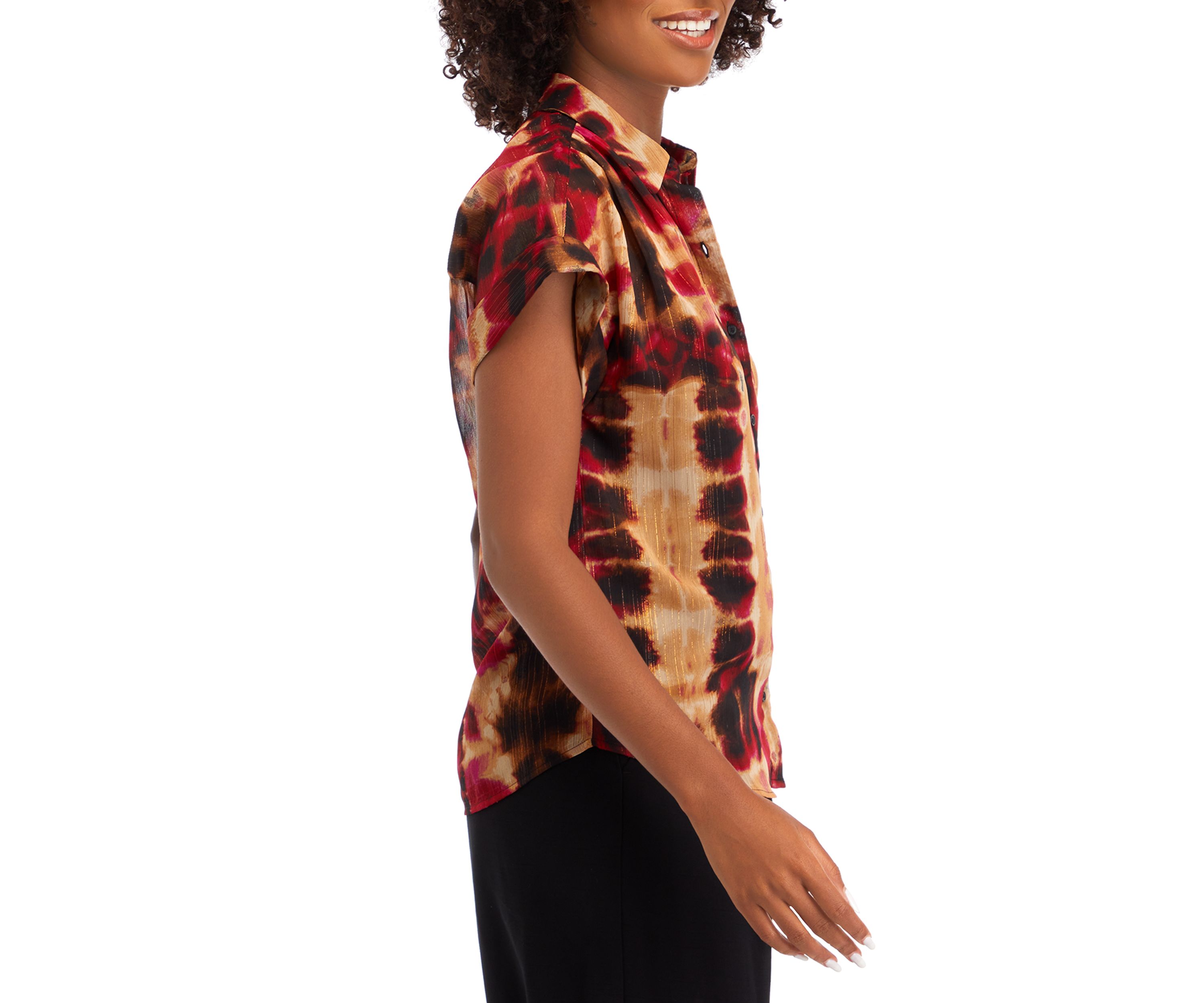 Womens Short Sleeve Tie Dye Camp Shirt