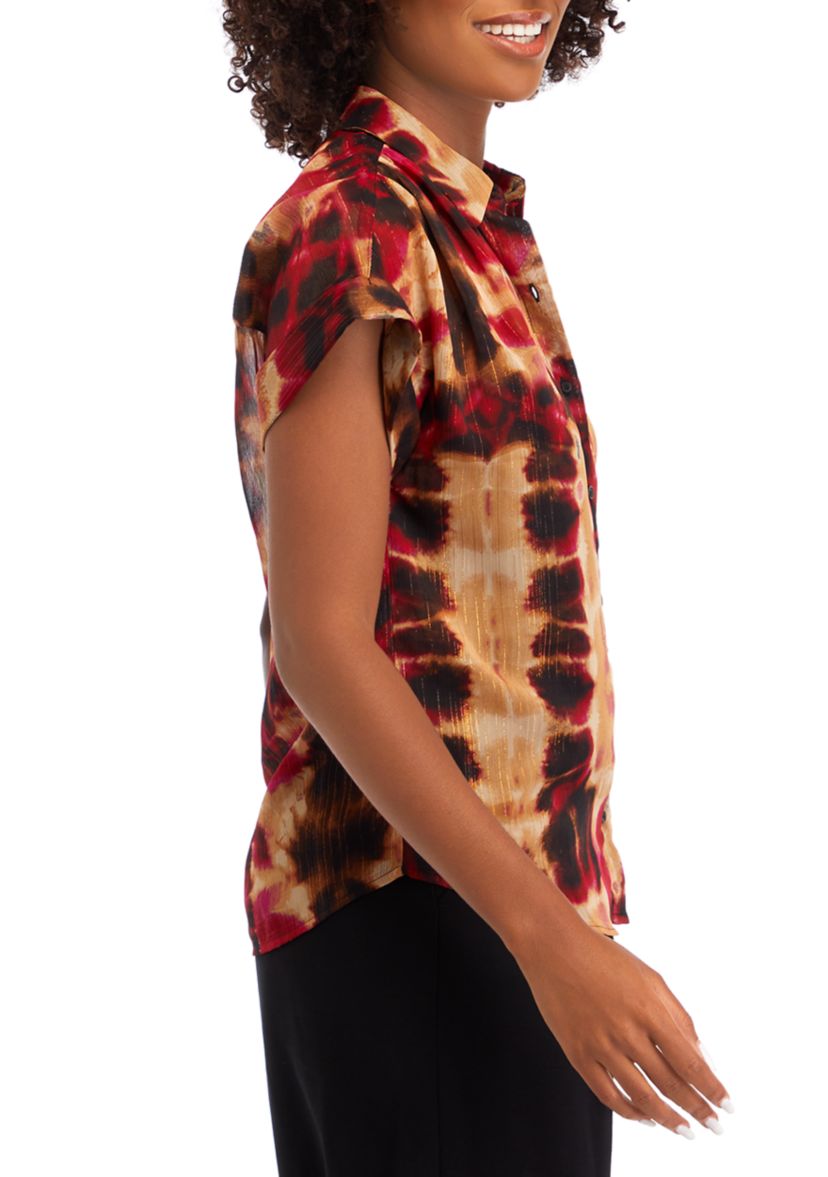 Womens Short Sleeve Tie Dye Camp Shirt