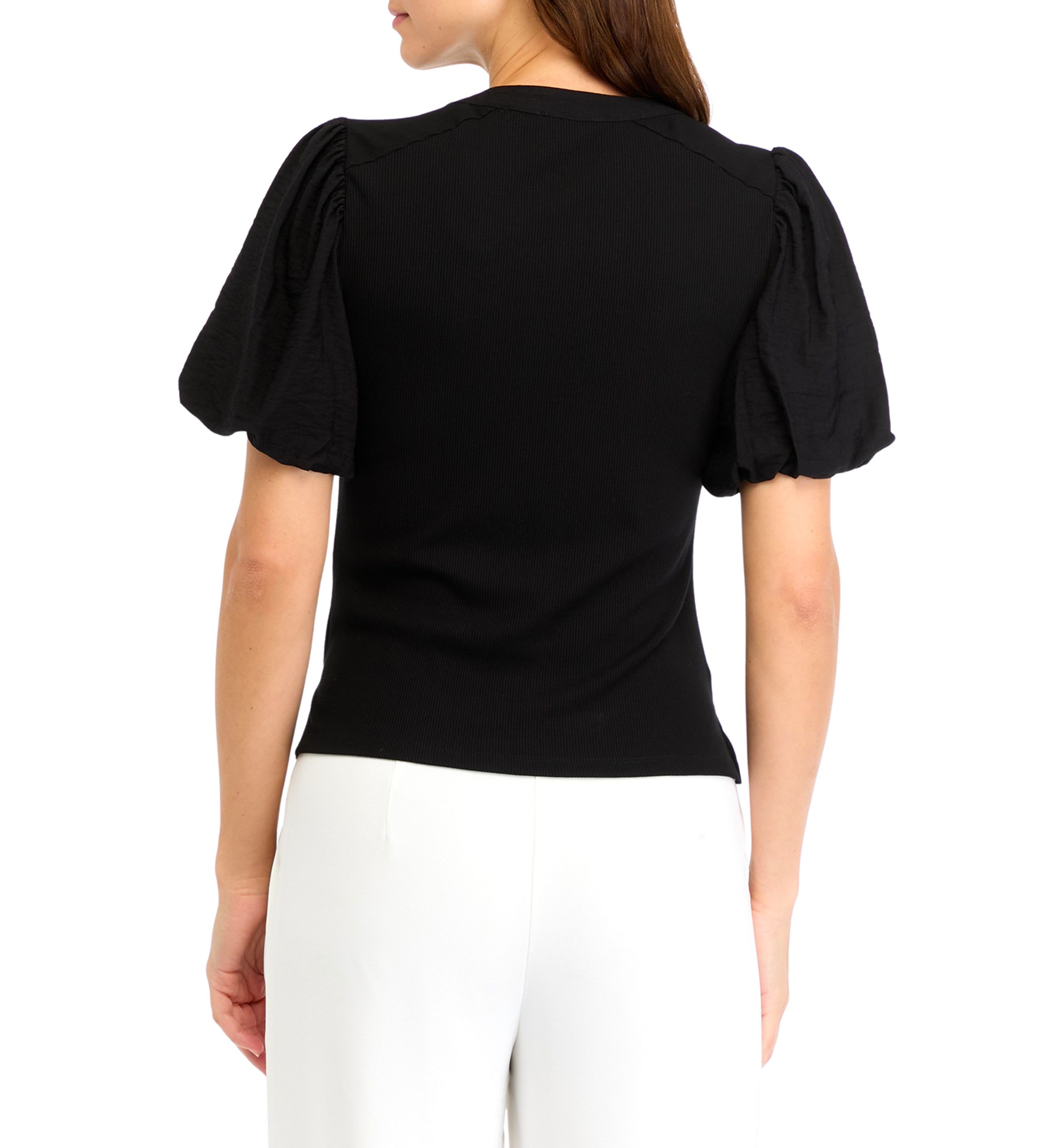 Womens Short Sleeve Mix Media Henley Top