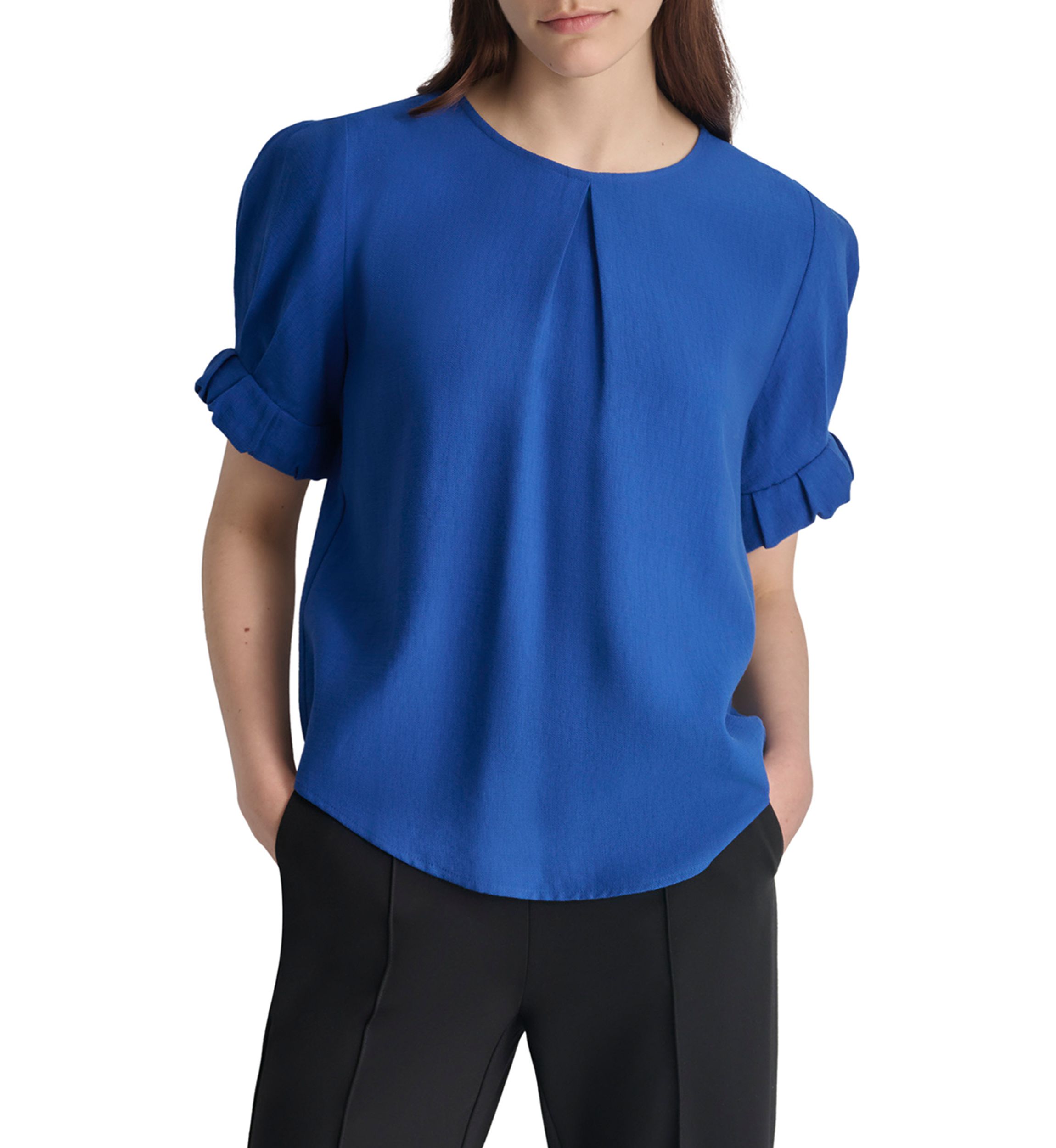 Womens Short Sleeve Pleat Front Blouse