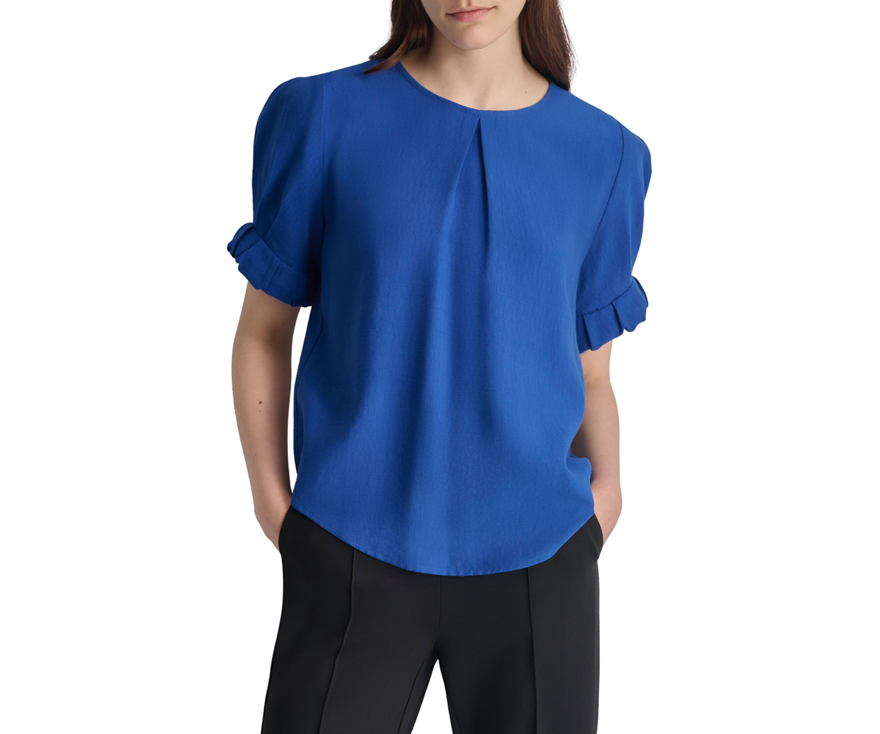 Womens Short Sleeve Pleat Front Blouse
