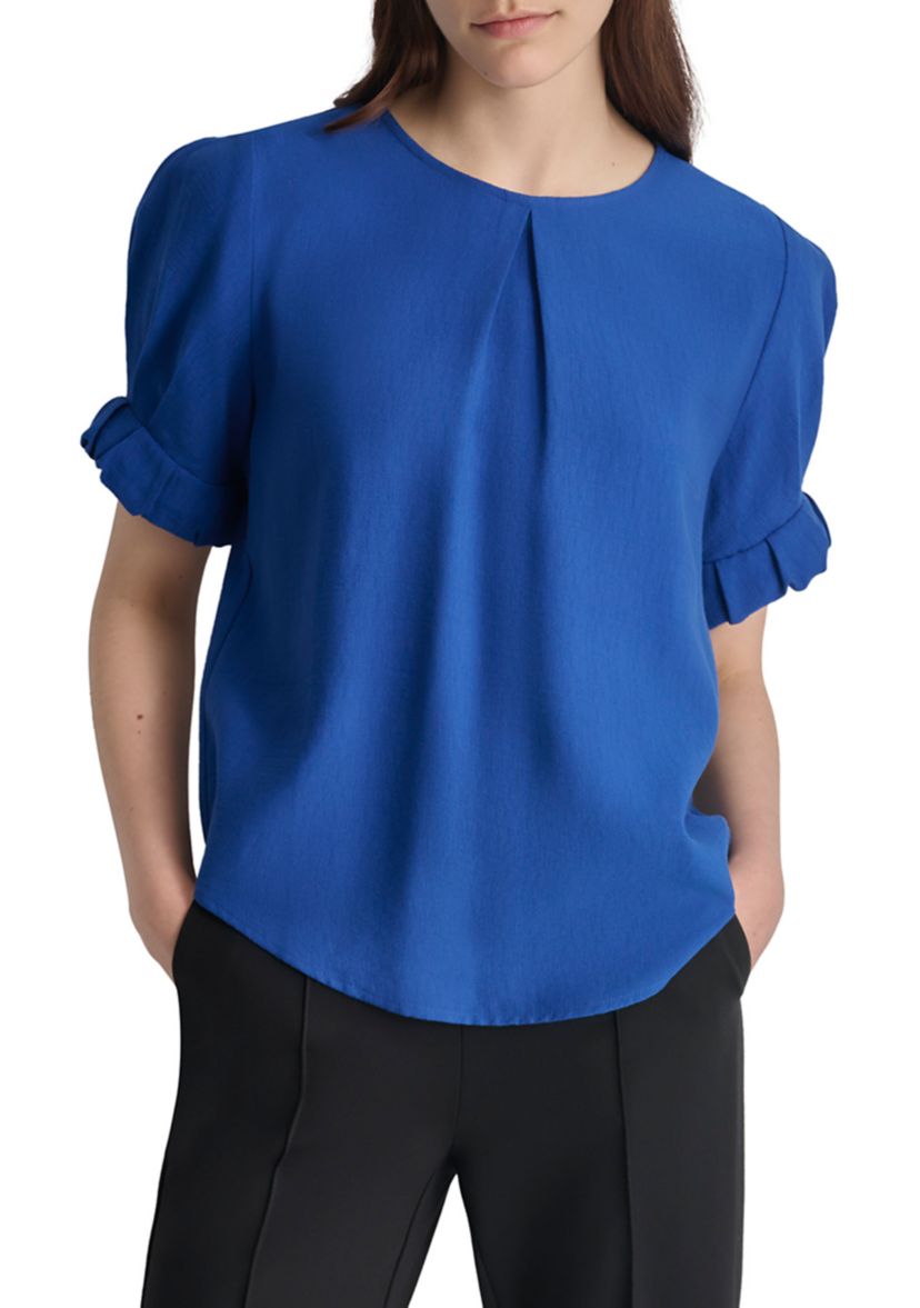 Womens Short Sleeve Pleat Front Blouse